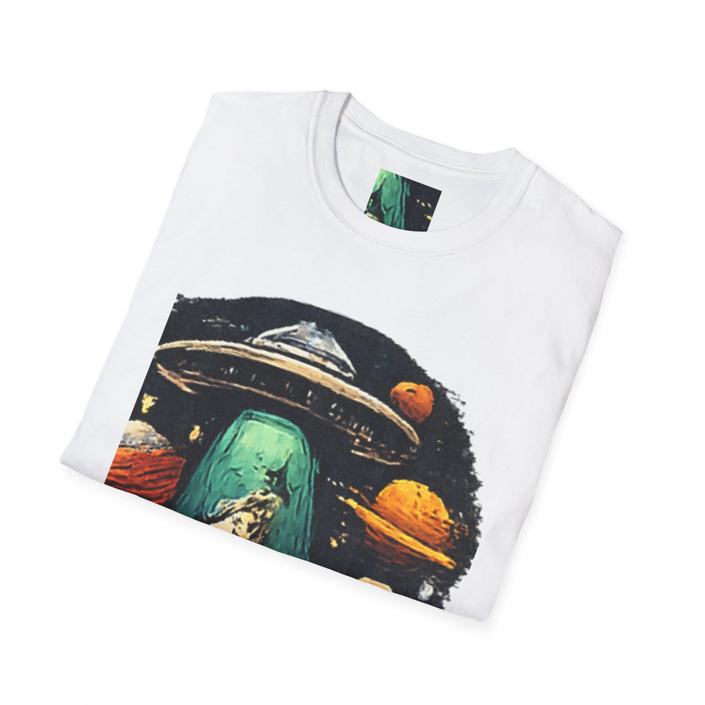 Alien Abduction Graphic T-Shirt — Retro UFO & Planets Space Tee