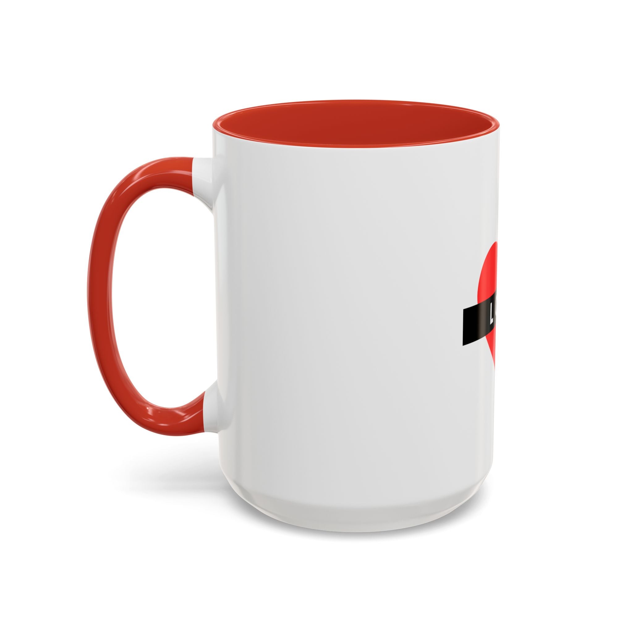 Love Heart Accent Mug – Red Heart with "LOVE" Banner, Valentine's Day Coffee Cup