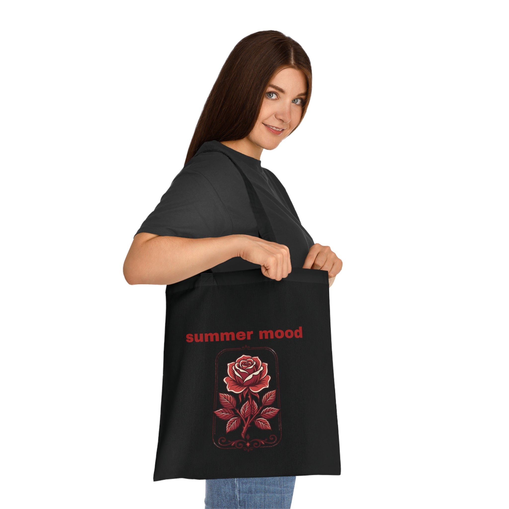 Summer Mood Floral Tote Bag – Retro Rose Cotton Tote