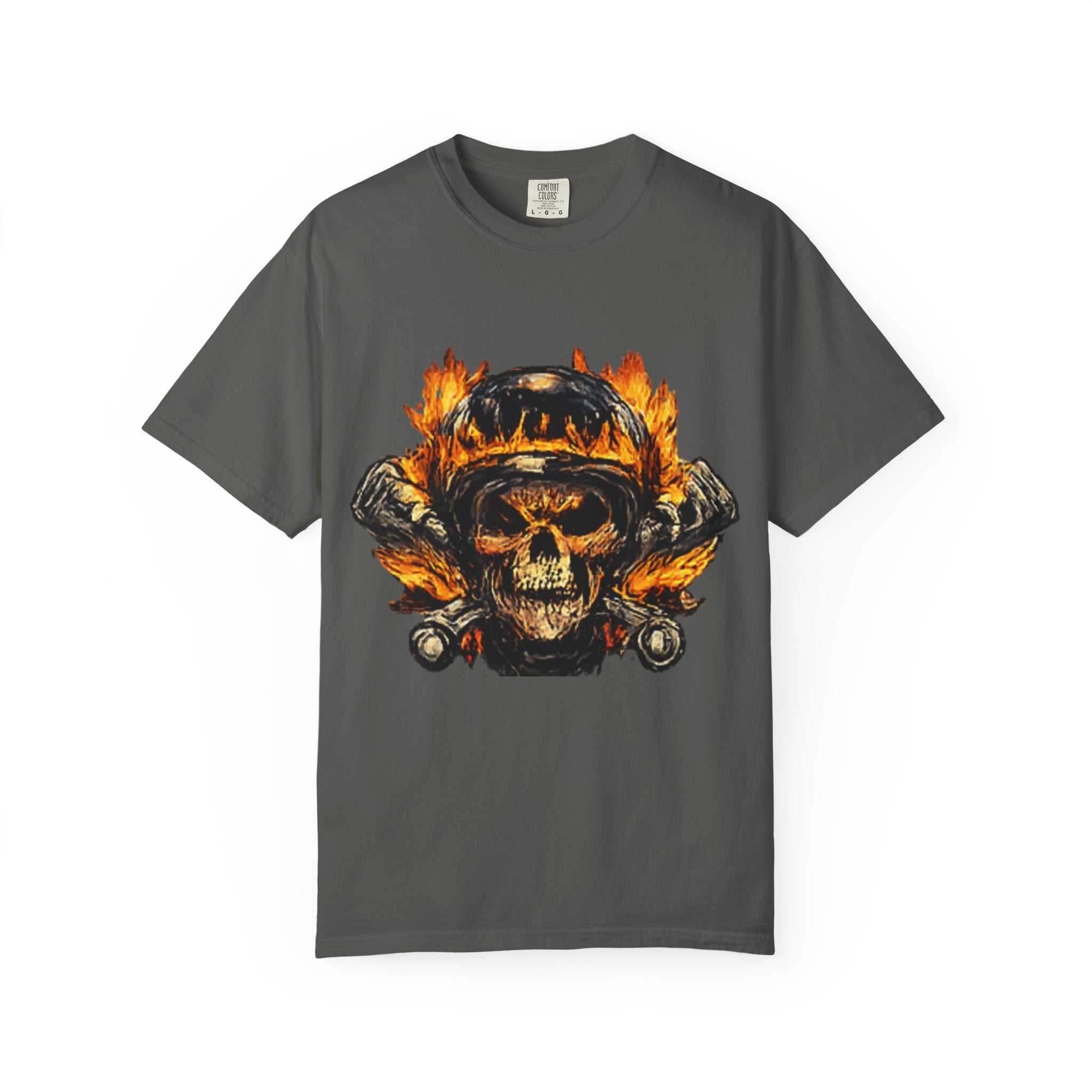 Flaming Skull Helmet T‑Shirt — Biker Rock Graphic Tee