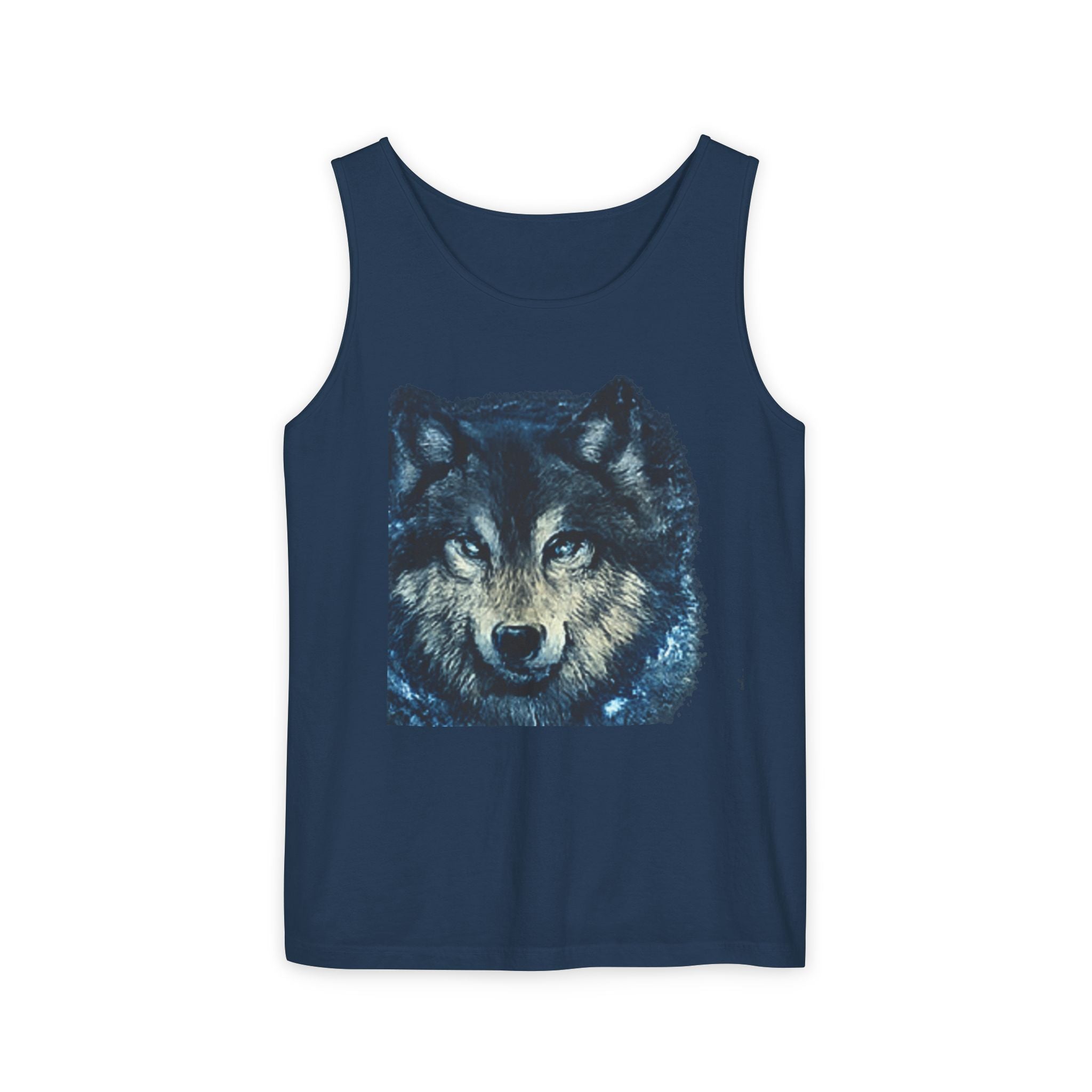 Wolf Face Tank Top — Vintage Blue Wolf Graphic Animal Lover Tee