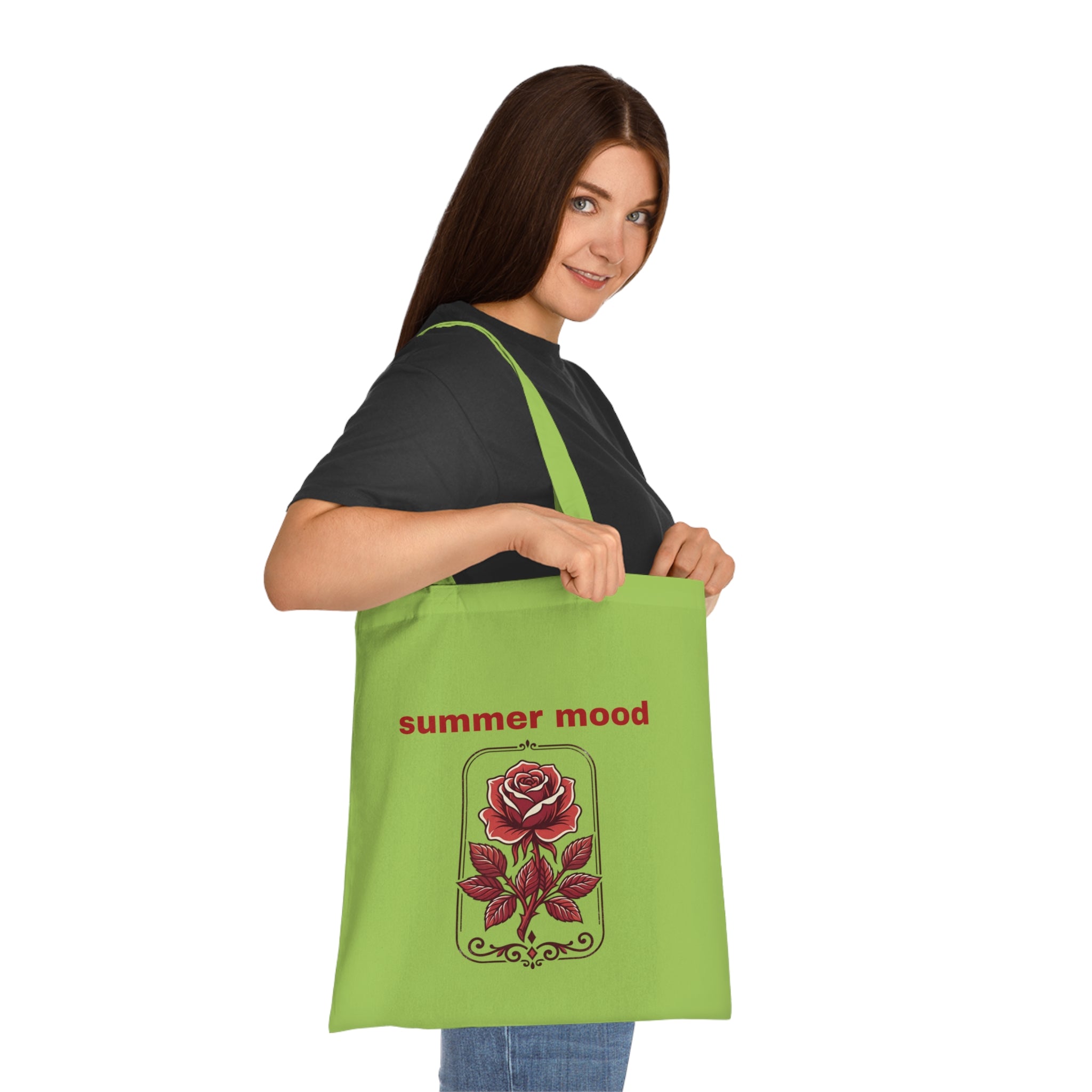 Summer Mood Floral Tote Bag – Retro Rose Cotton Tote