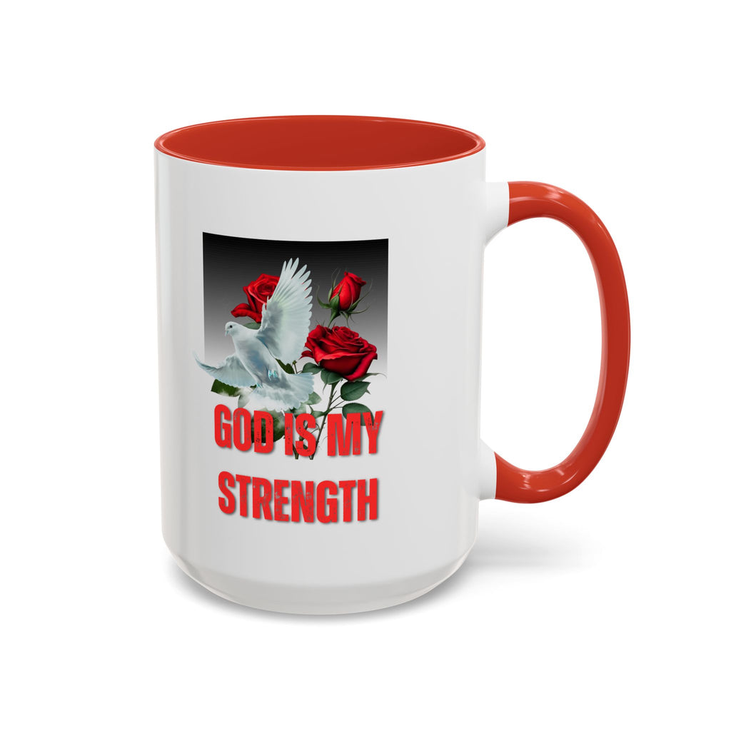 God Is My Strength Accent Coffee Mug – Inspirational Christian Dove & Roses (11/15oz)