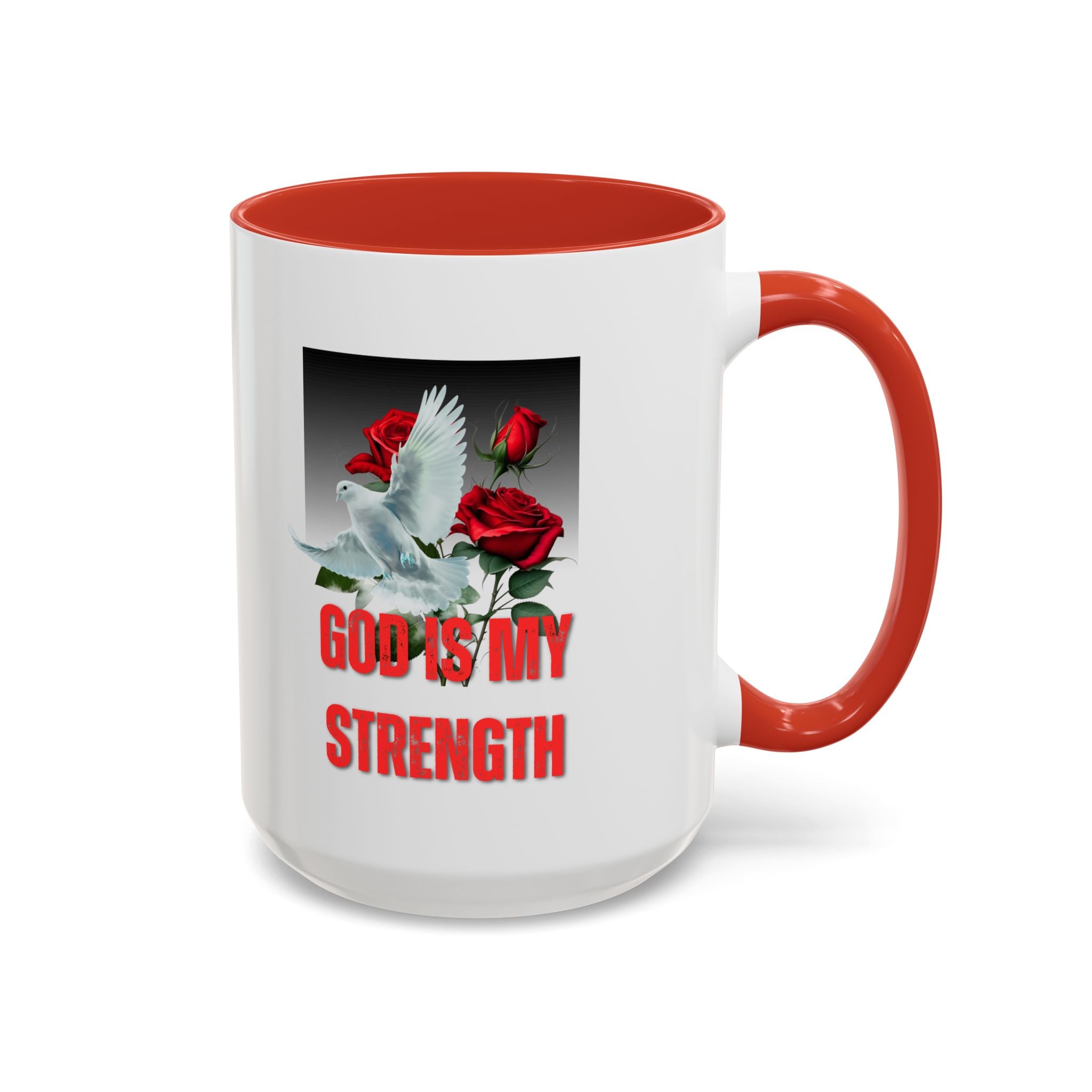 God Is My Strength Accent Coffee Mug – Inspirational Christian Dove & Roses (11/15oz)