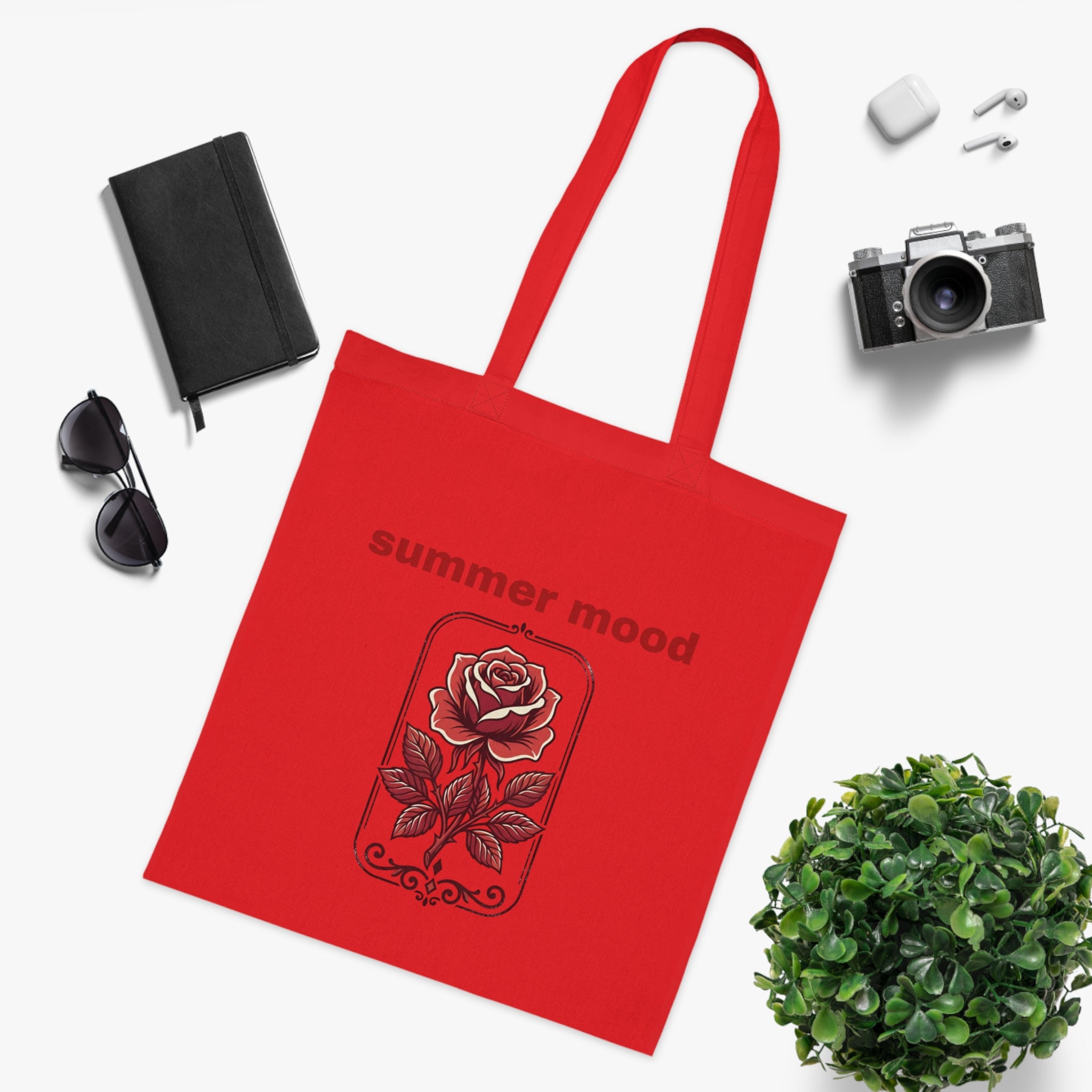 Summer Mood Floral Tote Bag – Retro Rose Cotton Tote