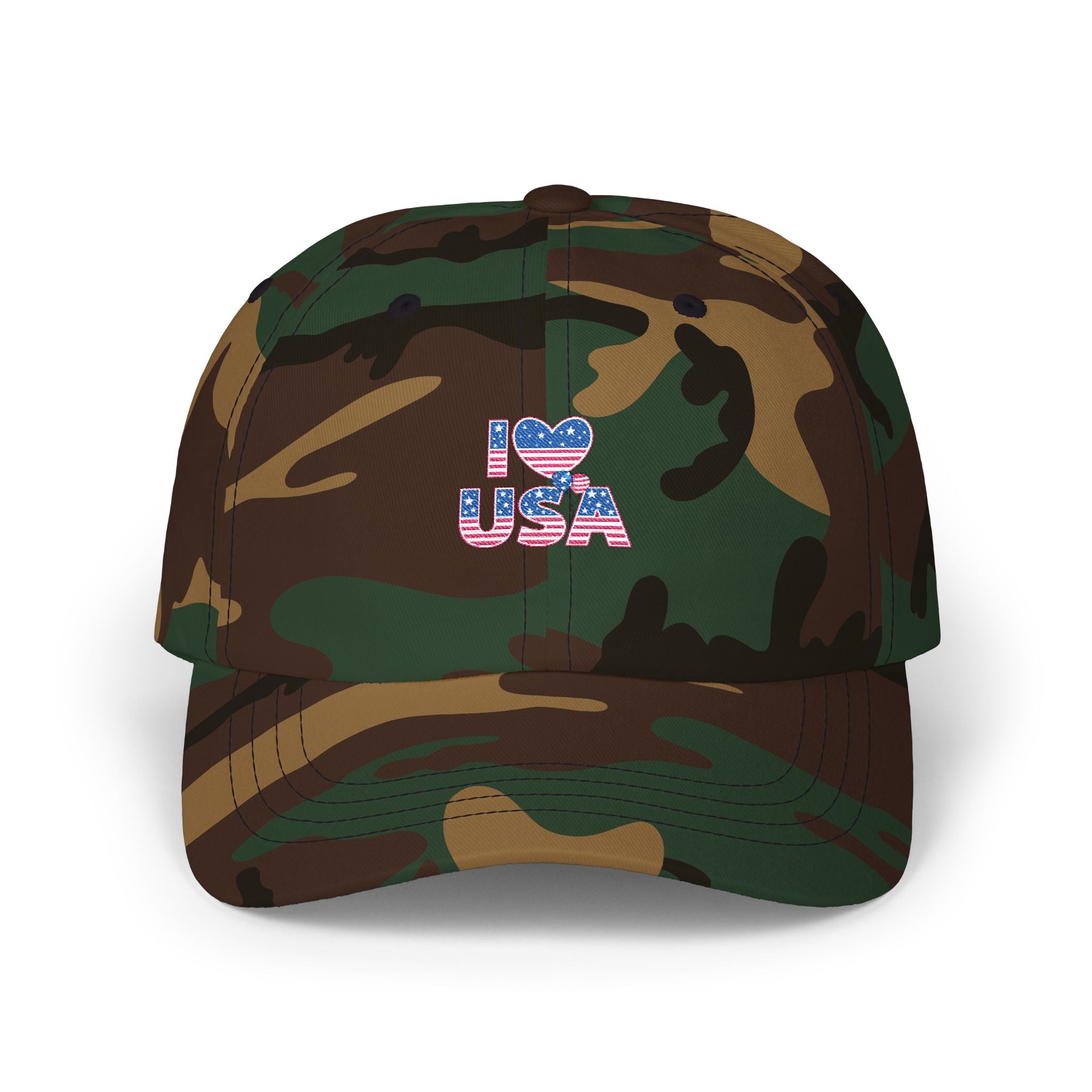 Patriotic USA Dad Cap — Small American Flag Embroidered Baseball Hat