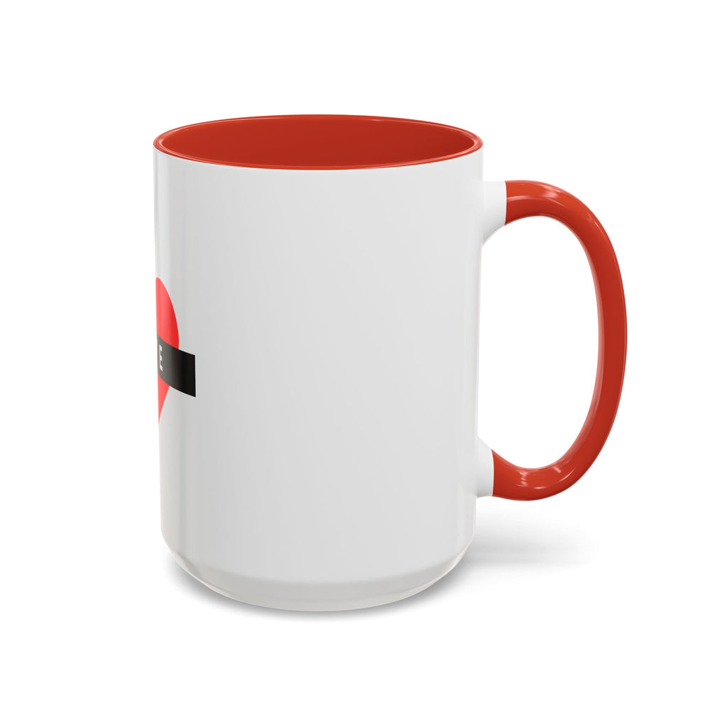 Love Heart Accent Mug – Red Heart with "LOVE" Banner, Valentine's Day Coffee Cup