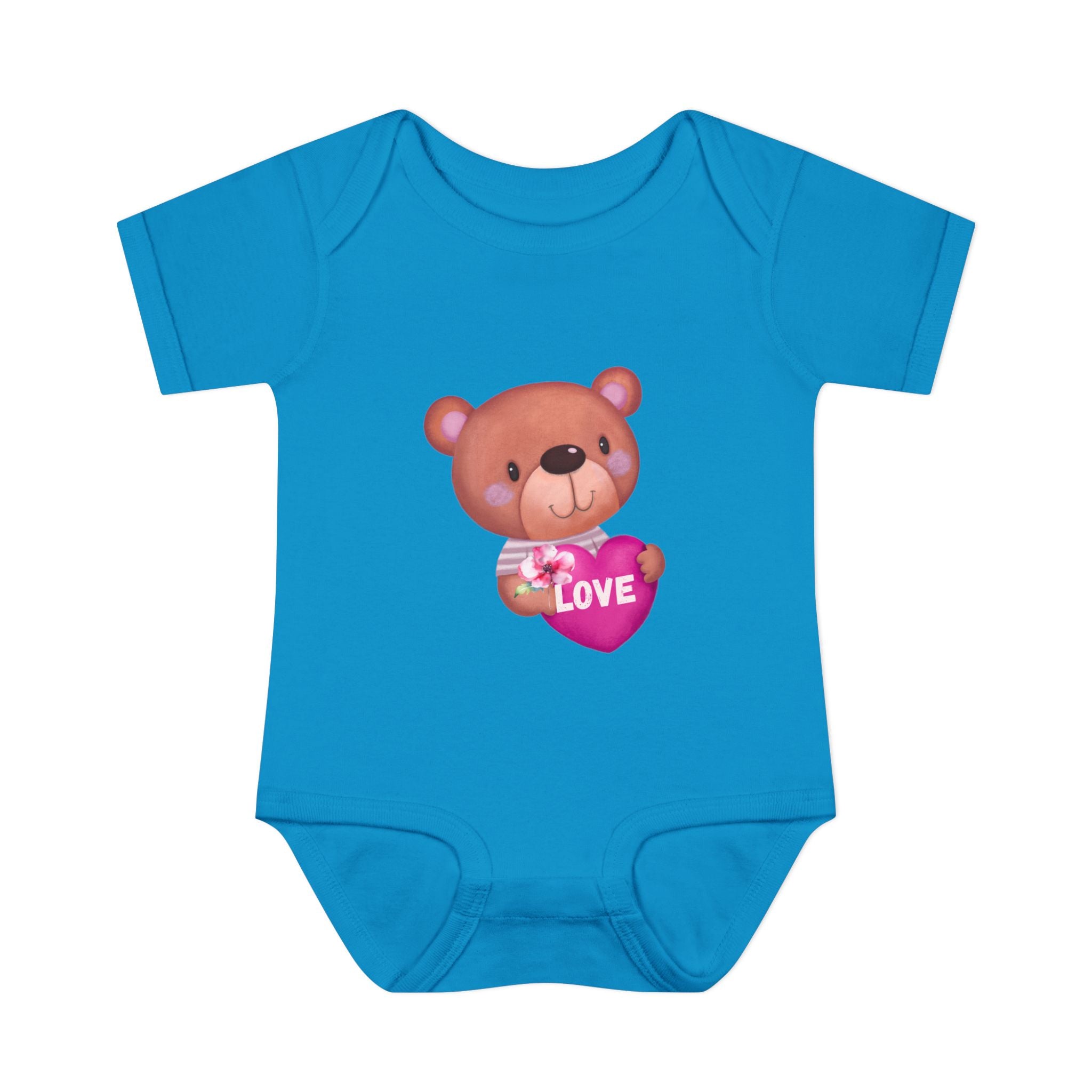 Baby Bodysuit - Cute Teddy Holding 'Love' Heart | Infant Valentine Onesie