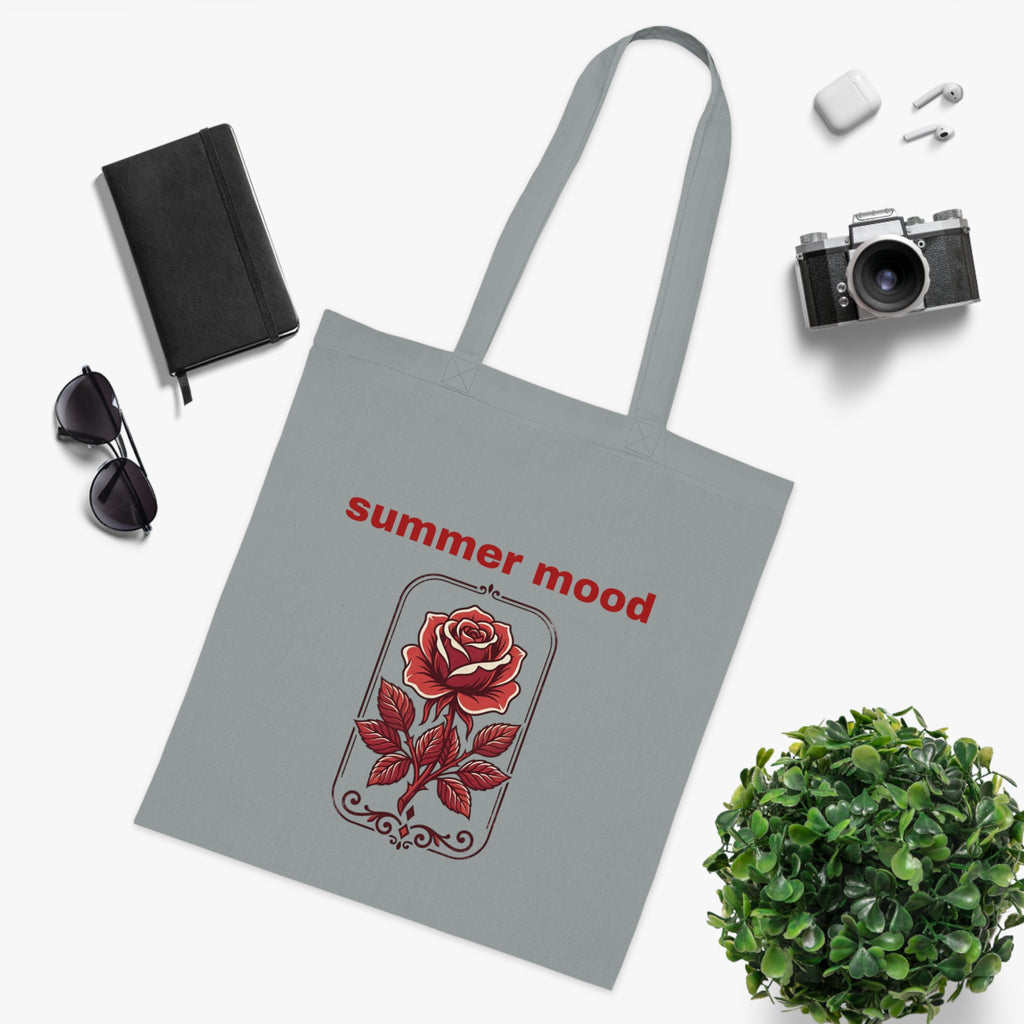Summer Mood Floral Tote Bag – Retro Rose Cotton Tote