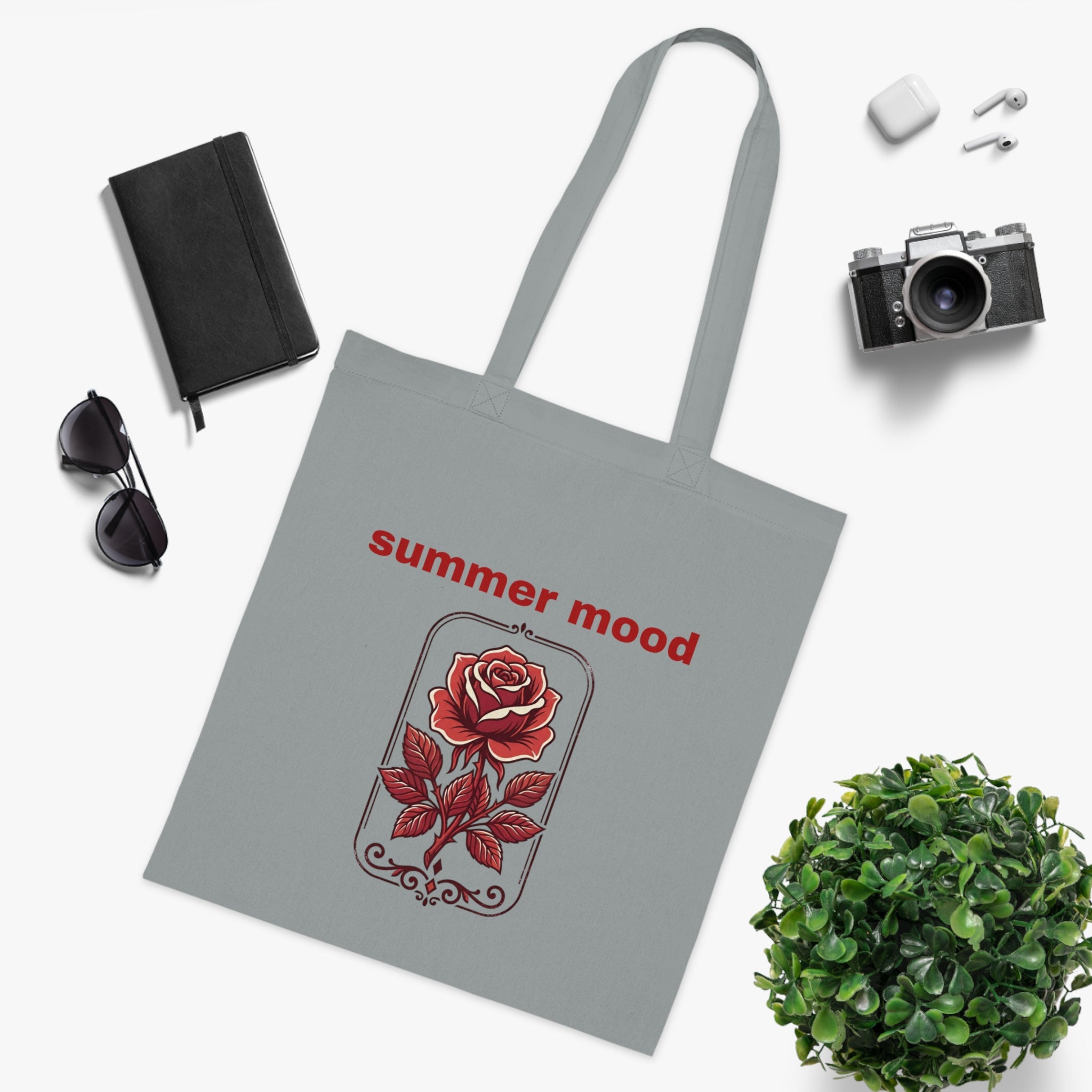 Summer Mood Floral Tote Bag – Retro Rose Cotton Tote