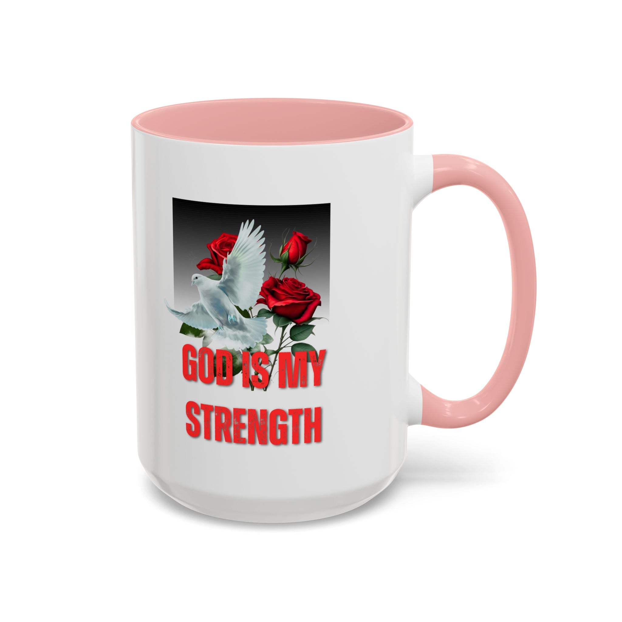 God Is My Strength Accent Coffee Mug – Inspirational Christian Dove & Roses (11/15oz)