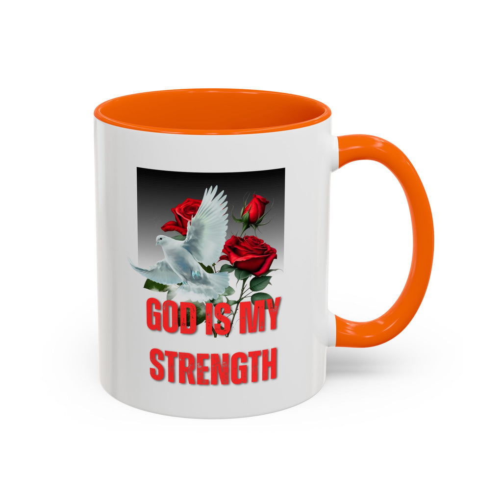 God Is My Strength Accent Coffee Mug – Inspirational Christian Dove & Roses (11/15oz)