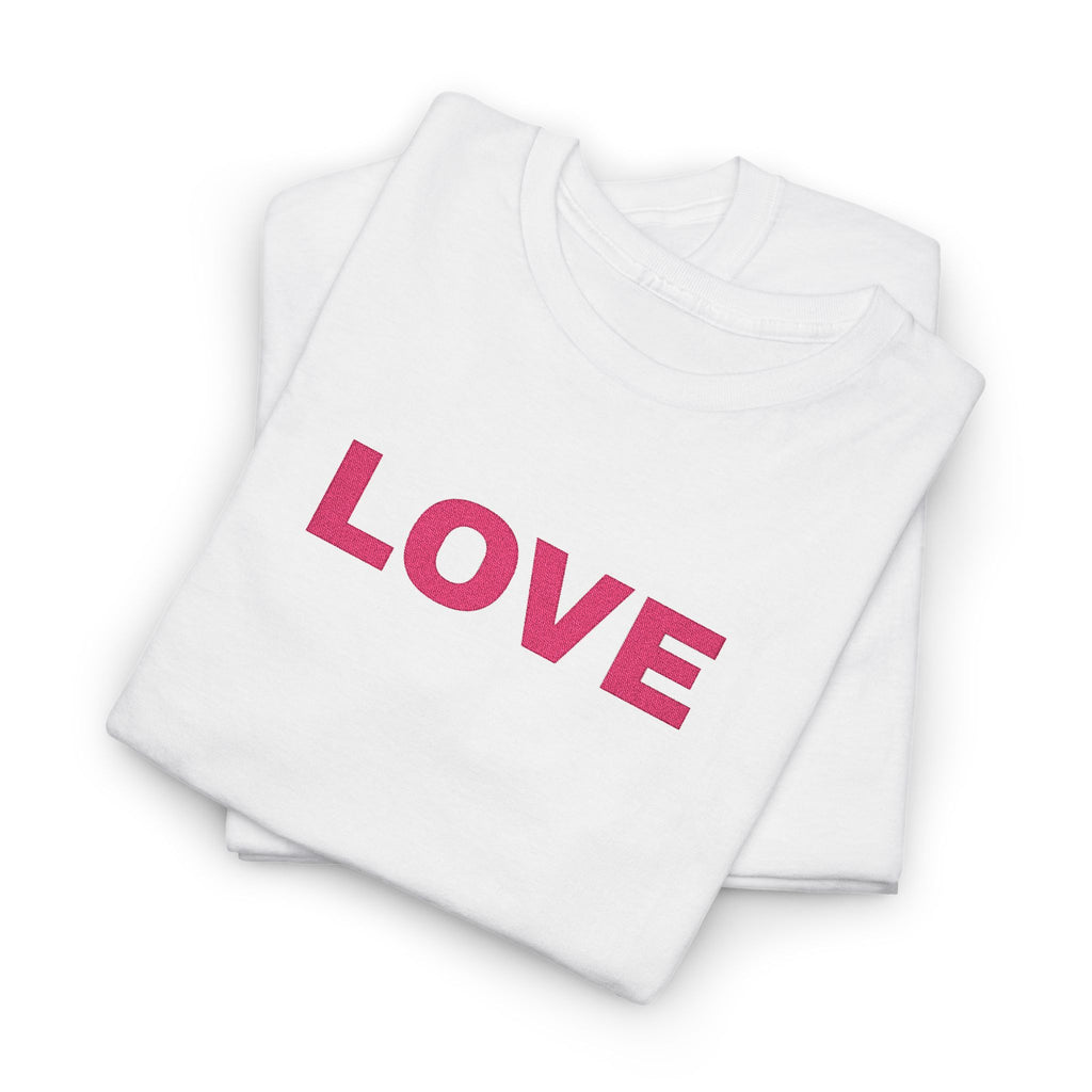 LOVE Glitter Text T-Shirt — Women's Pink Sparkle Tee for Valentine's Day