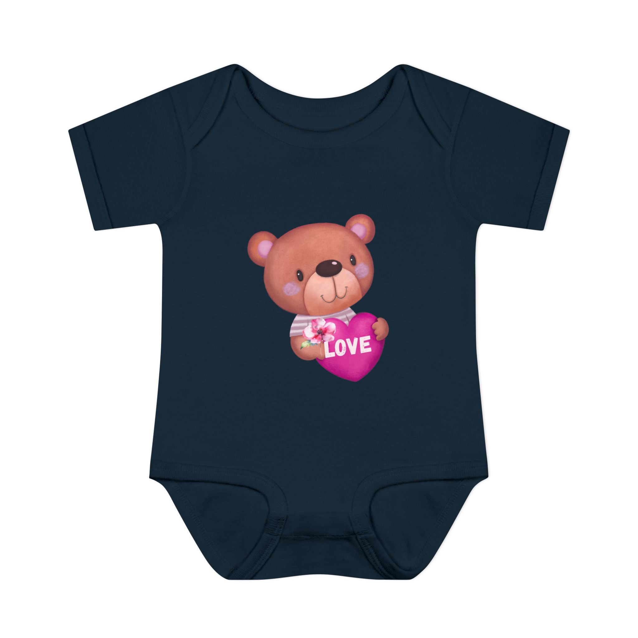 Baby Bodysuit - Cute Teddy Holding 'Love' Heart | Infant Valentine Onesie