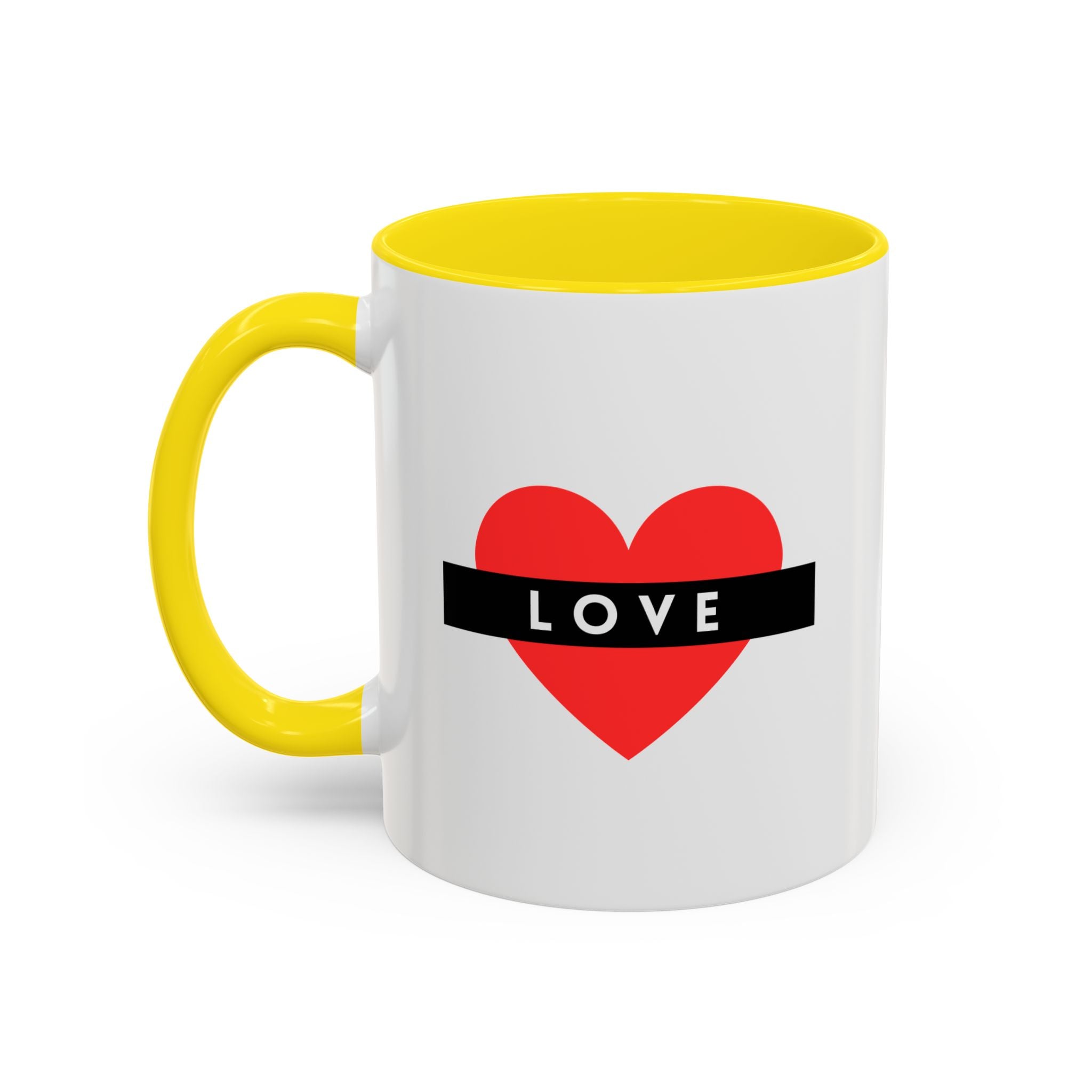 Love Heart Accent Mug – Red Heart with "LOVE" Banner, Valentine's Day Coffee Cup