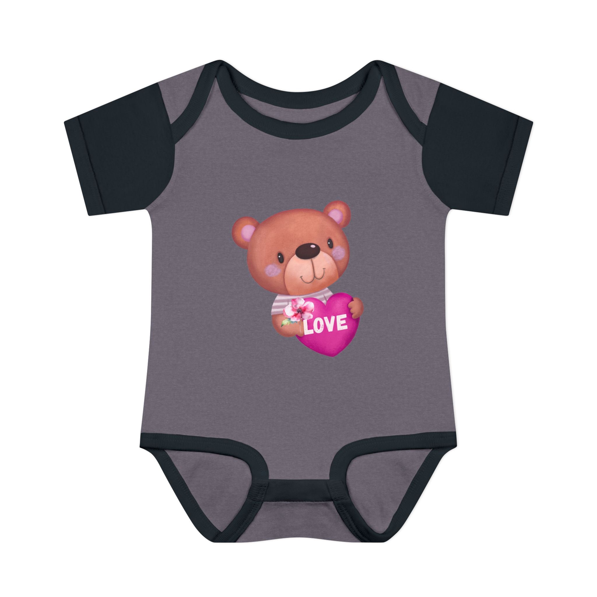 Baby Bodysuit - Cute Teddy Holding 'Love' Heart | Infant Valentine Onesie