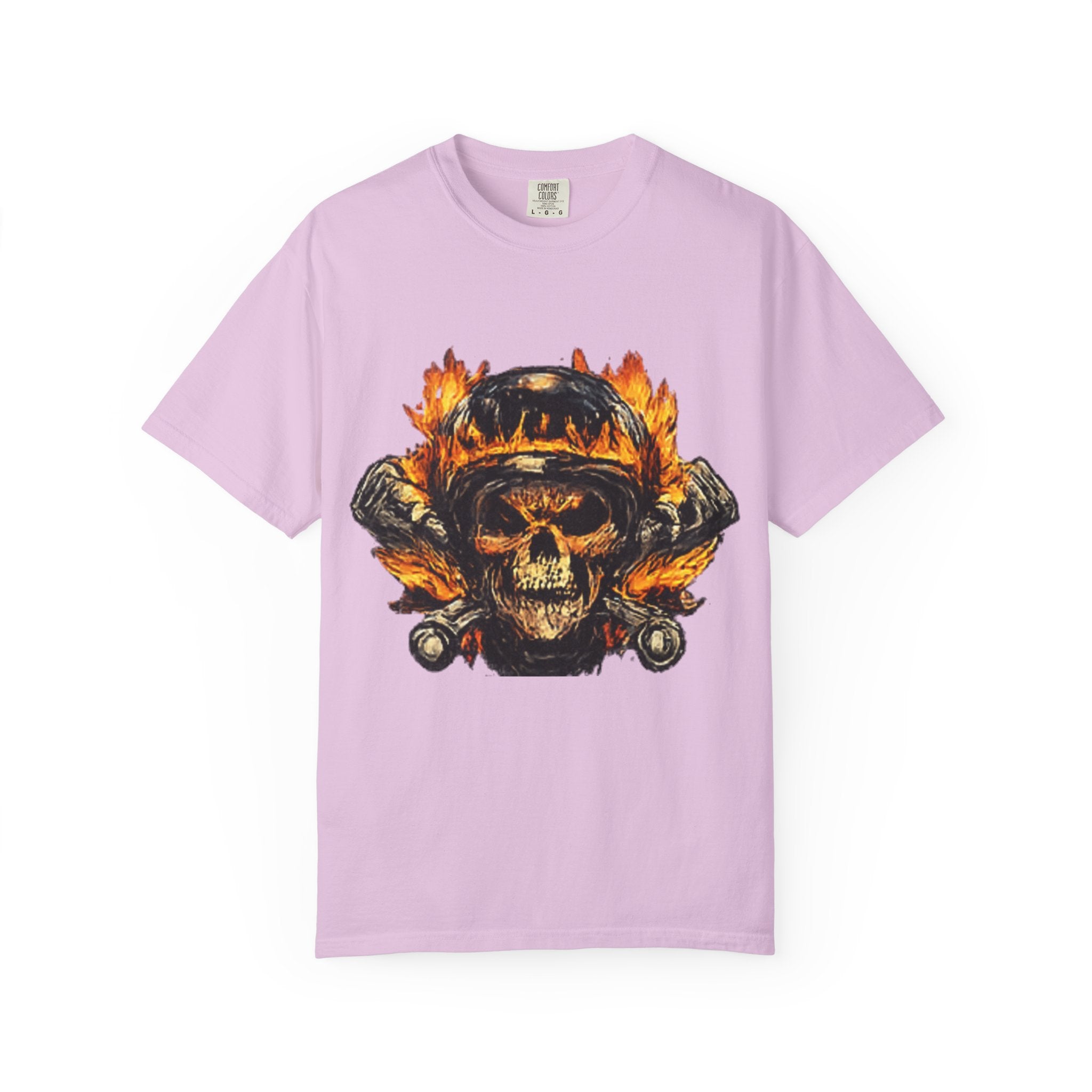 Flaming Skull Helmet T‑Shirt — Biker Rock Graphic Tee