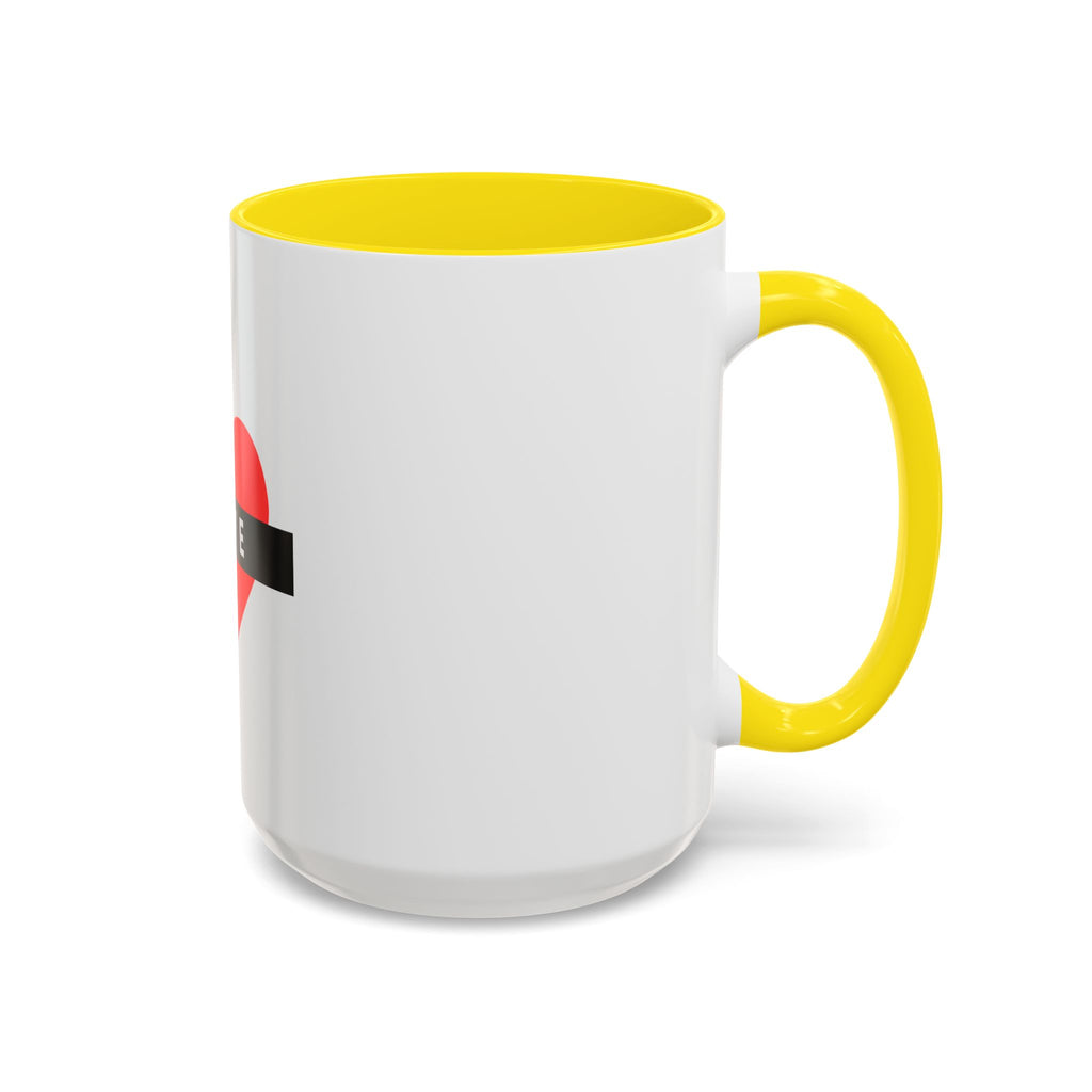 Love Heart Accent Mug – Red Heart with "LOVE" Banner, Valentine's Day Coffee Cup