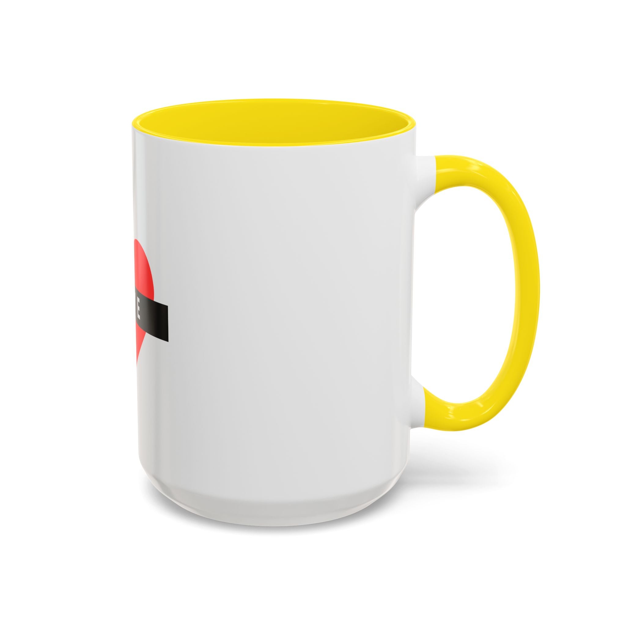 Love Heart Accent Mug – Red Heart with "LOVE" Banner, Valentine's Day Coffee Cup