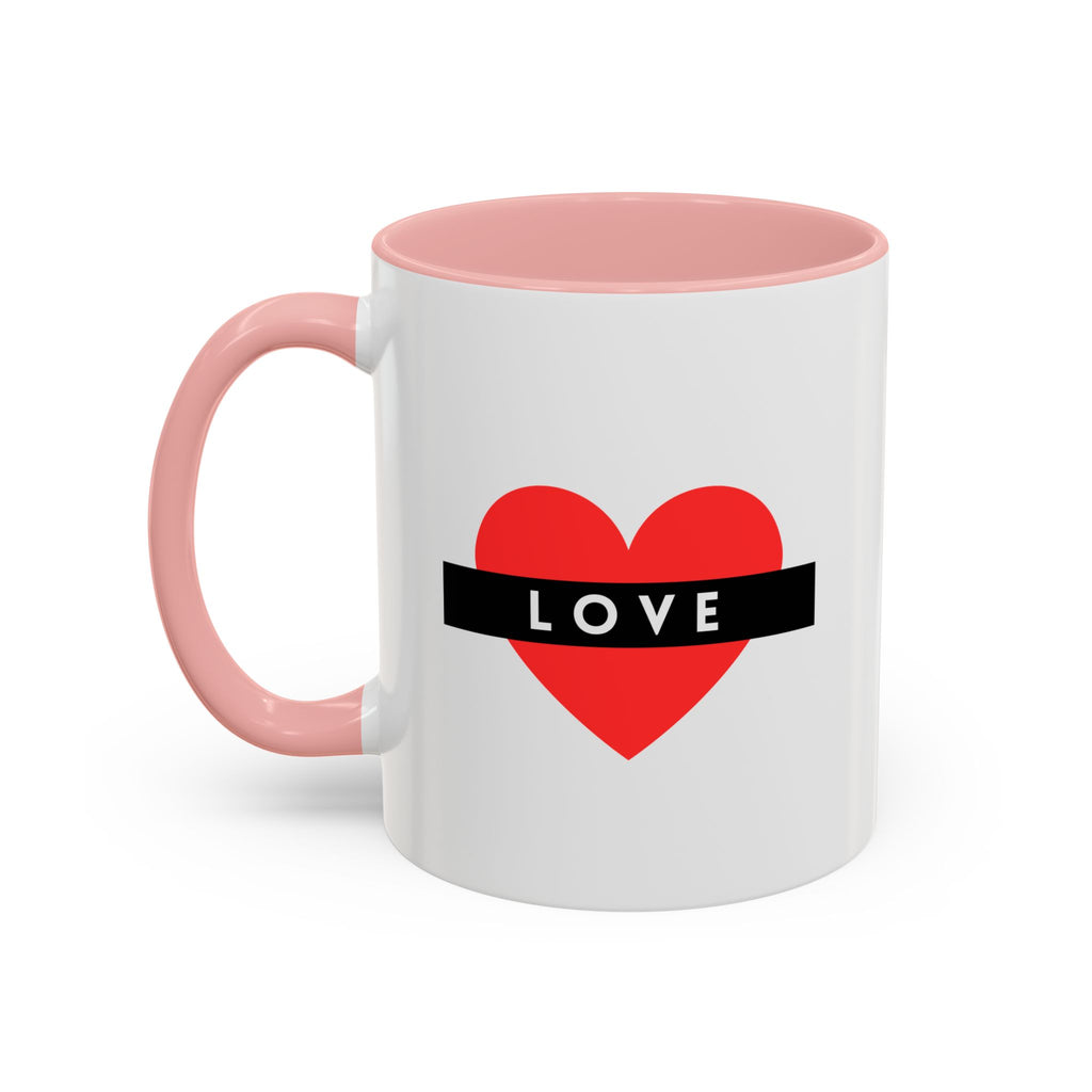 Love Heart Accent Mug – Red Heart with "LOVE" Banner, Valentine's Day Coffee Cup