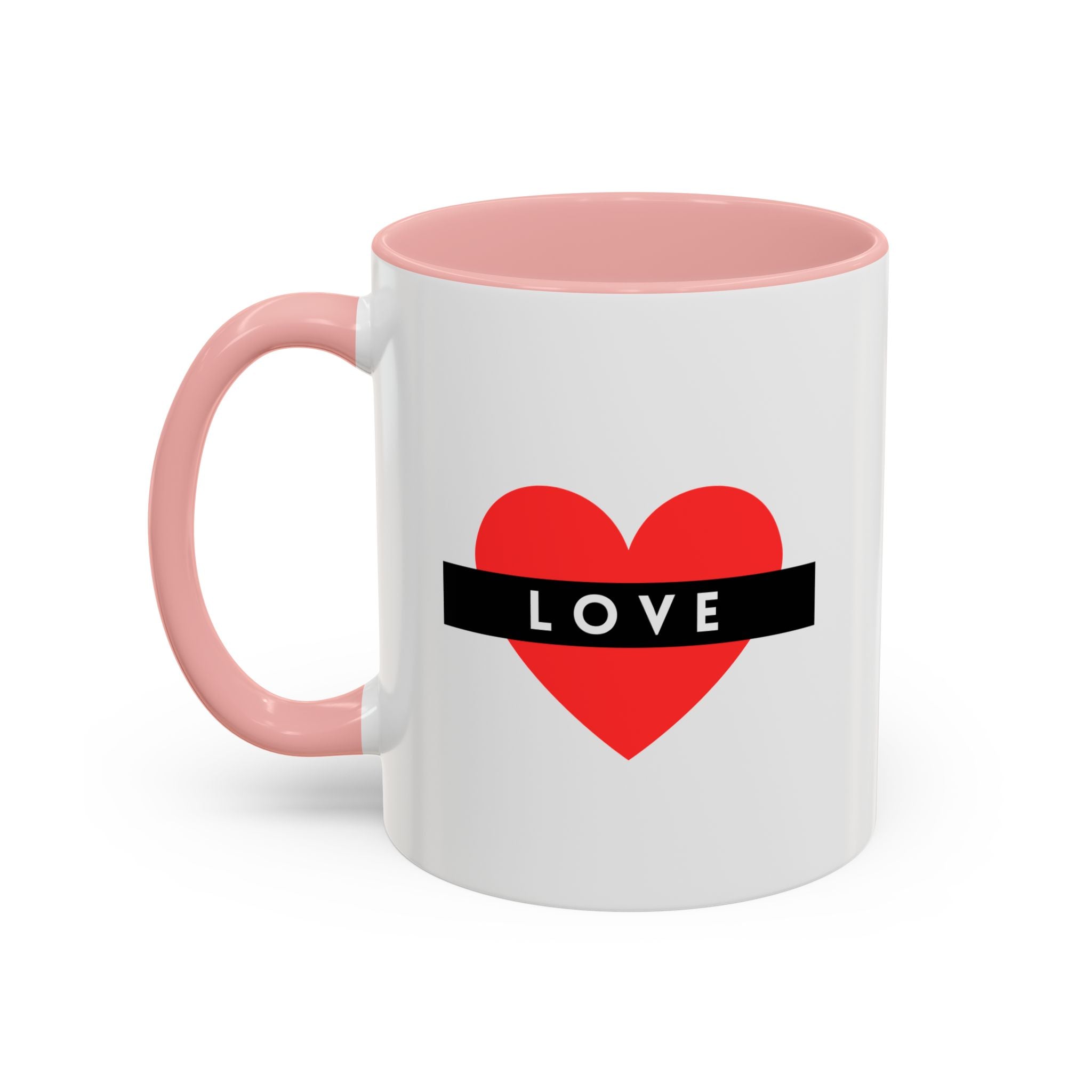 Love Heart Accent Mug – Red Heart with "LOVE" Banner, Valentine's Day Coffee Cup