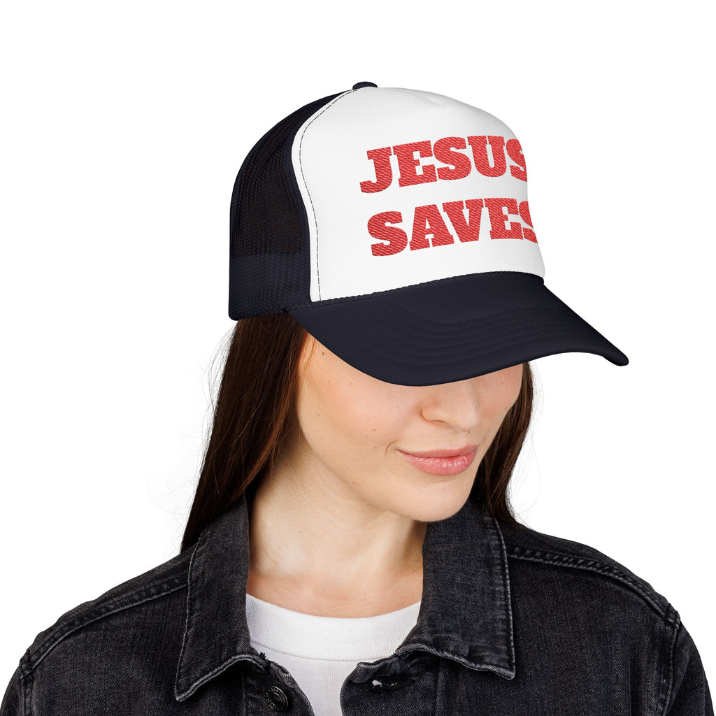 Jesus Saves Foam Trucker Hat - Christian Gospel Mesh Cap