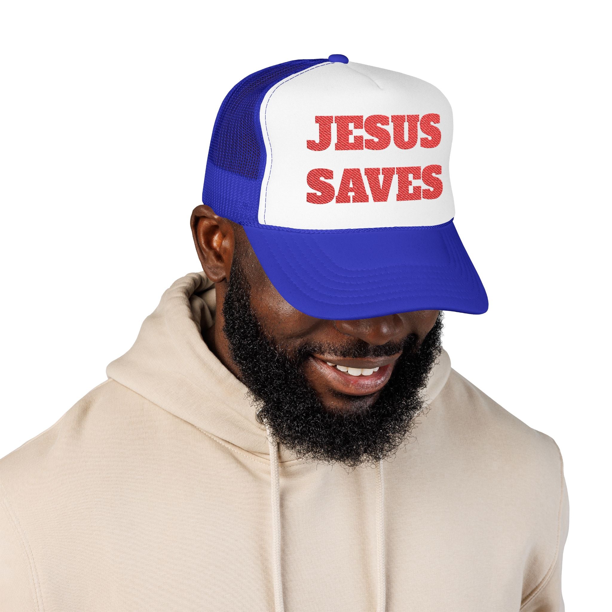 Jesus Saves Foam Trucker Hat - Christian Gospel Mesh Cap