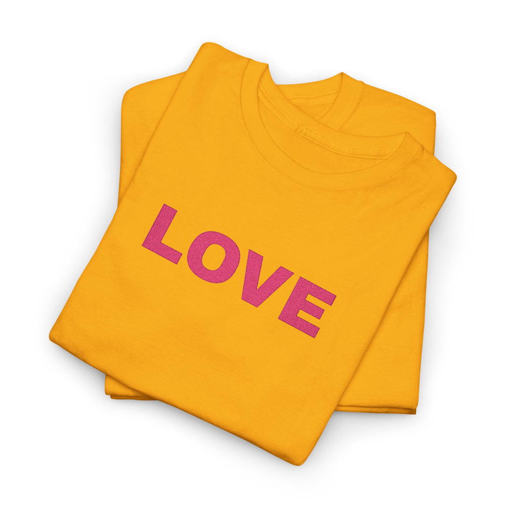 LOVE Glitter Text T-Shirt — Women's Pink Sparkle Tee for Valentine's Day