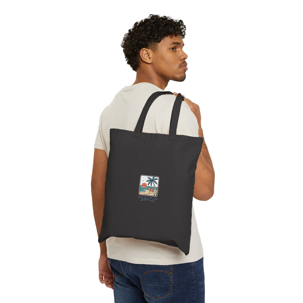 Island Energy Canvas Tote - "Beach" Retro Palm Tree Cotton Bag