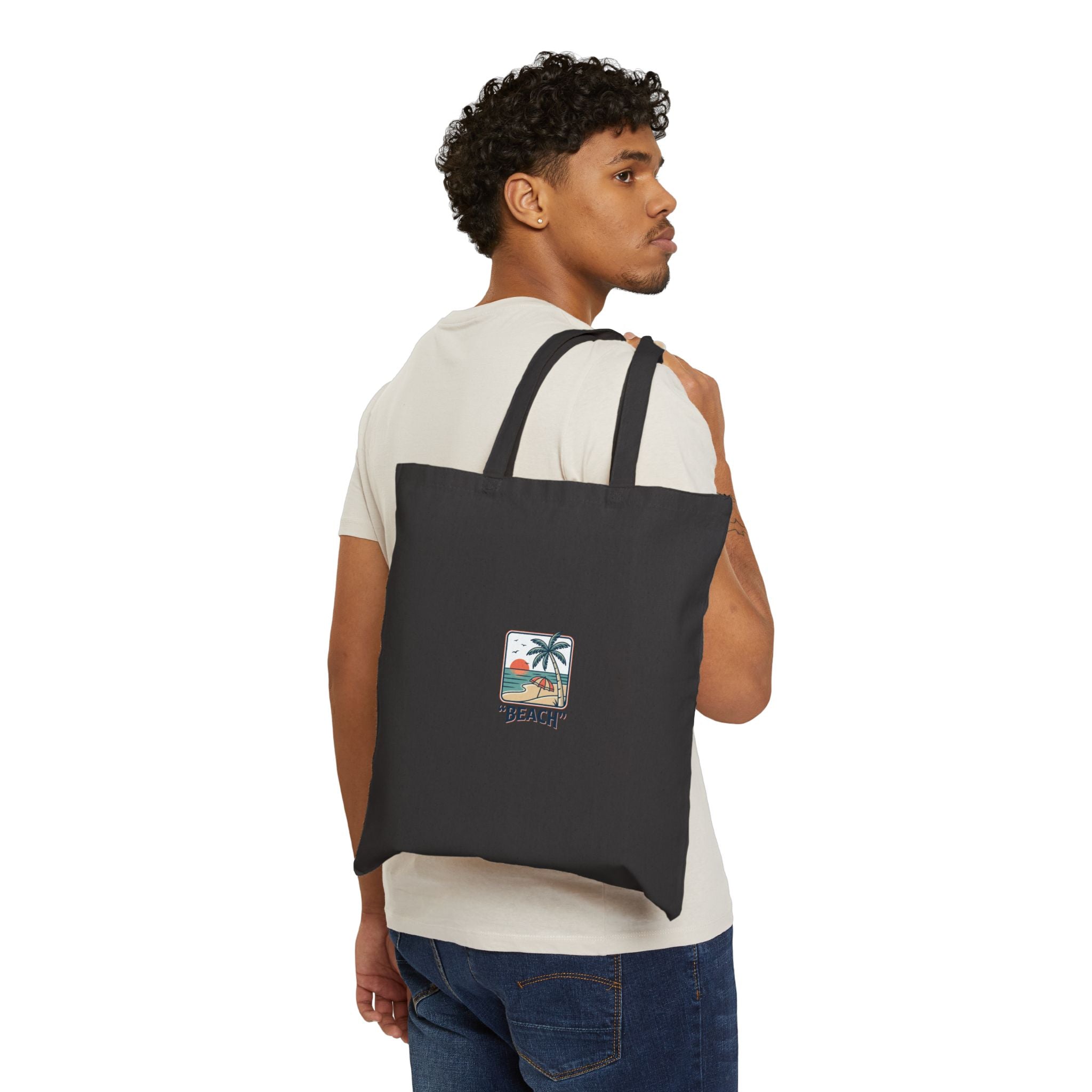 Island Energy Canvas Tote - "Beach" Retro Palm Tree Cotton Bag