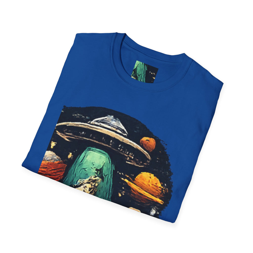 Alien Abduction Graphic T-Shirt — Retro UFO & Planets Space Tee