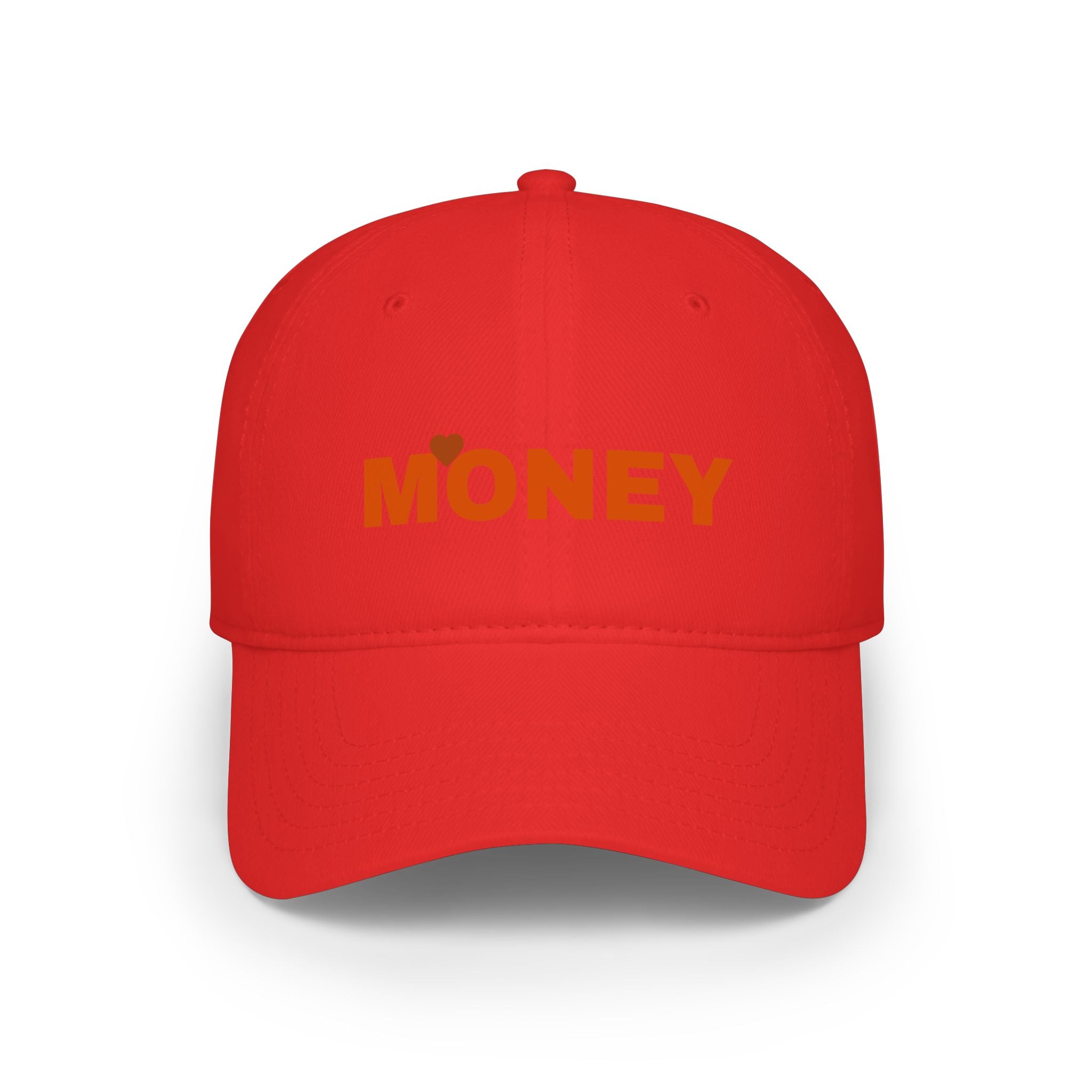 Money Embroidered Baseball Cap - Minimal Red Low-Profile Hat