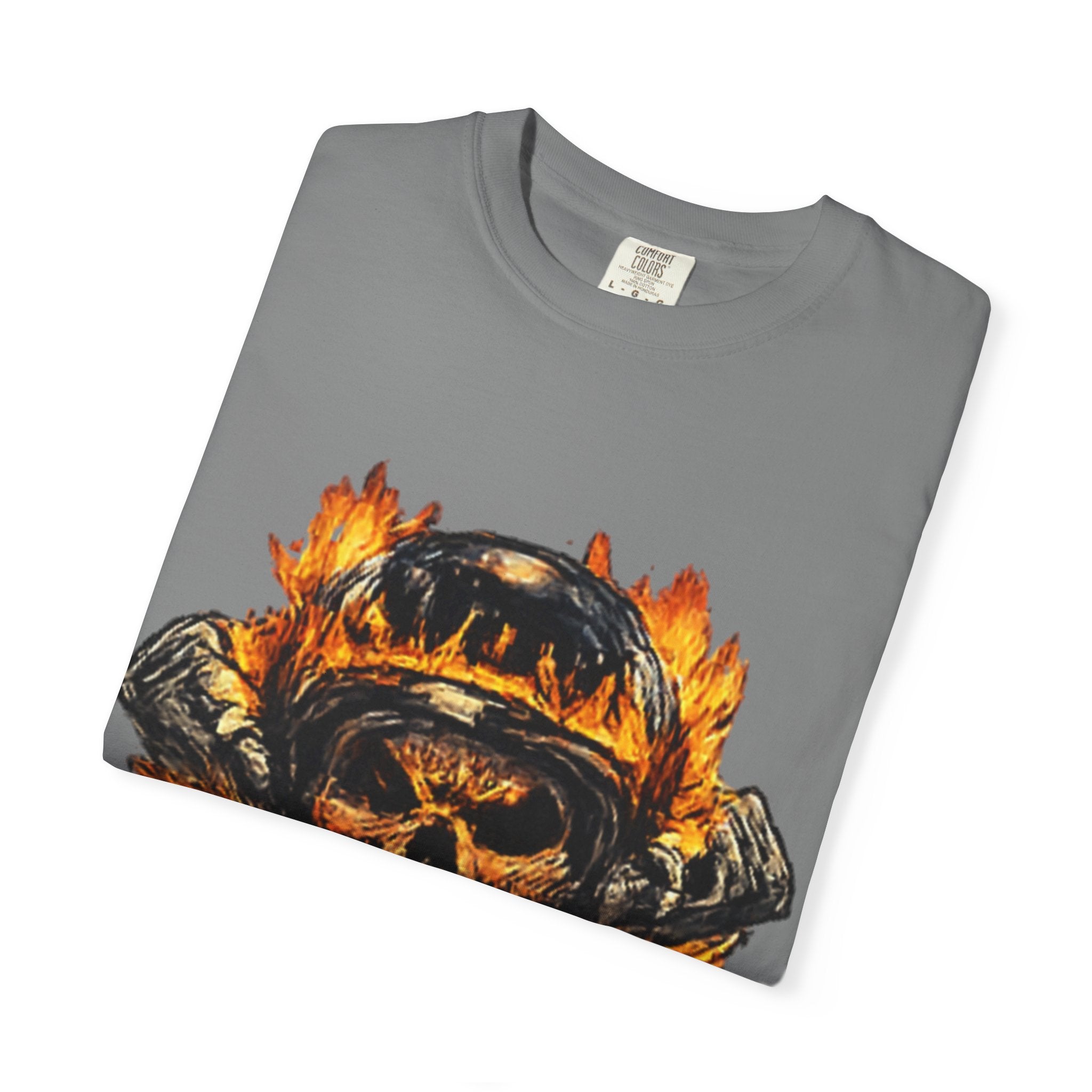 Flaming Skull Helmet T‑Shirt — Biker Rock Graphic Tee