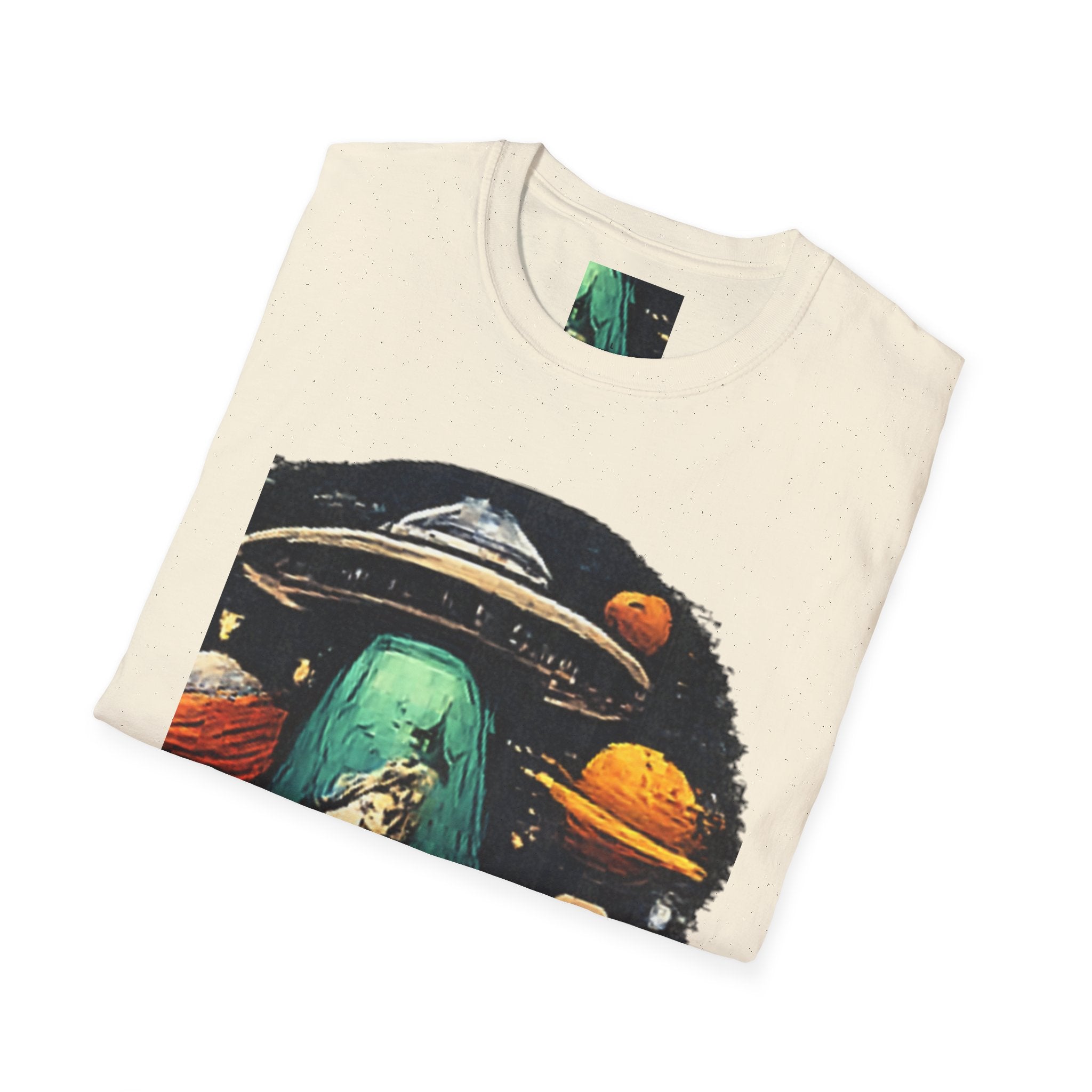 Alien Abduction Graphic T-Shirt — Retro UFO & Planets Space Tee
