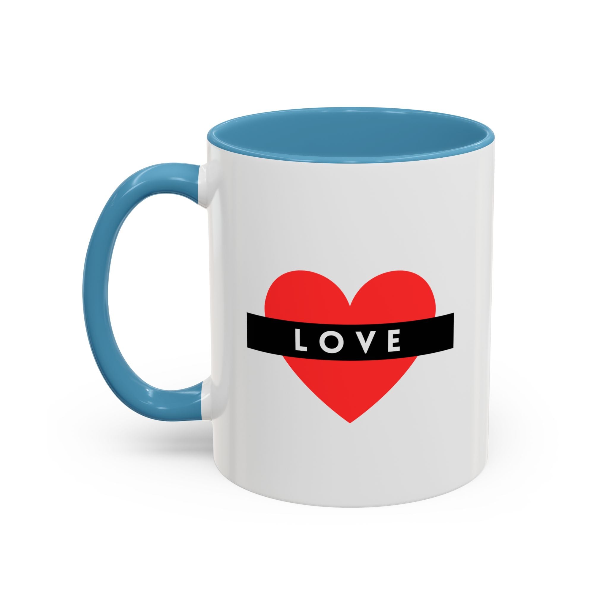 Love Heart Accent Mug – Red Heart with "LOVE" Banner, Valentine's Day Coffee Cup