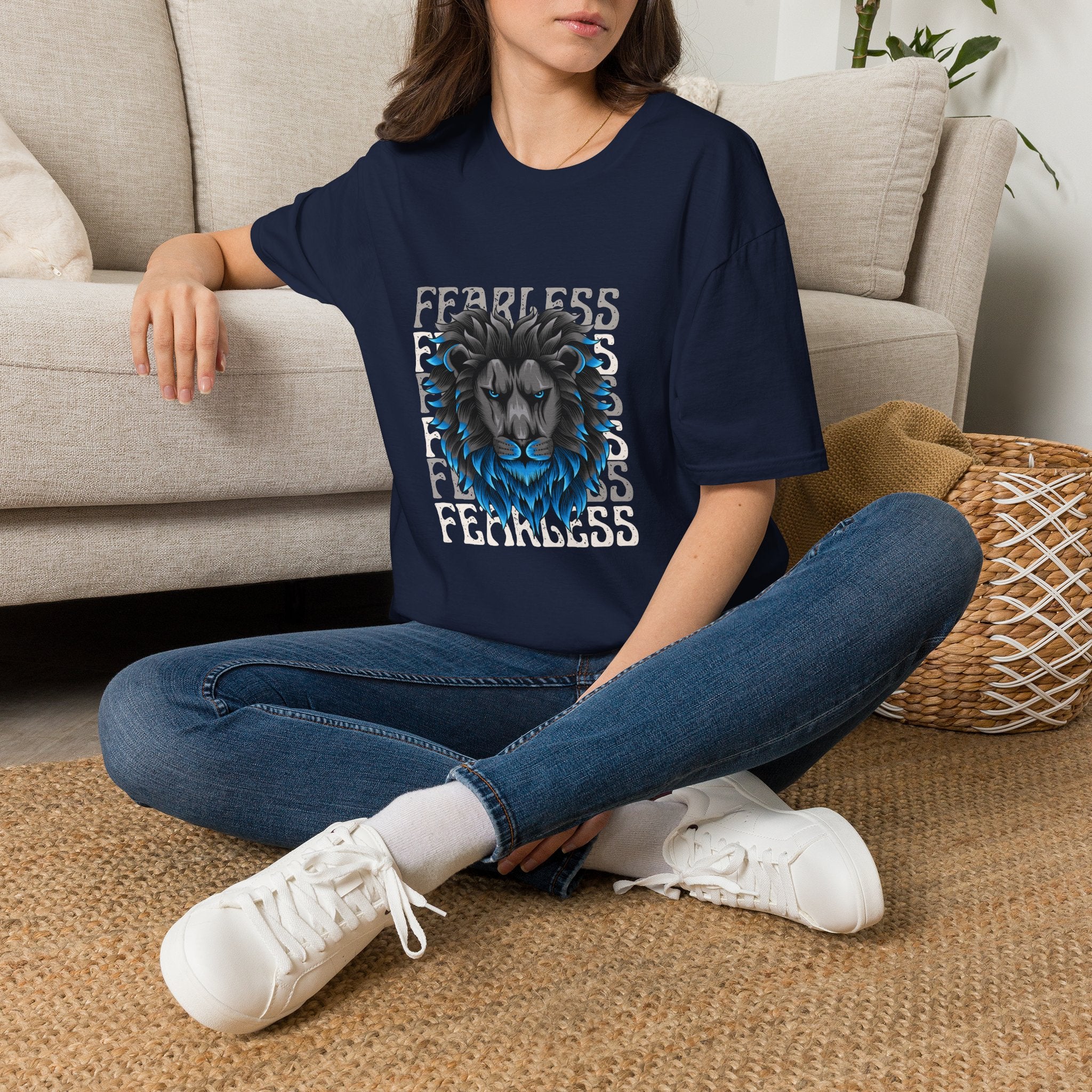 Lion Head T-Shirt — Bold Blue Mane Graphic Tee