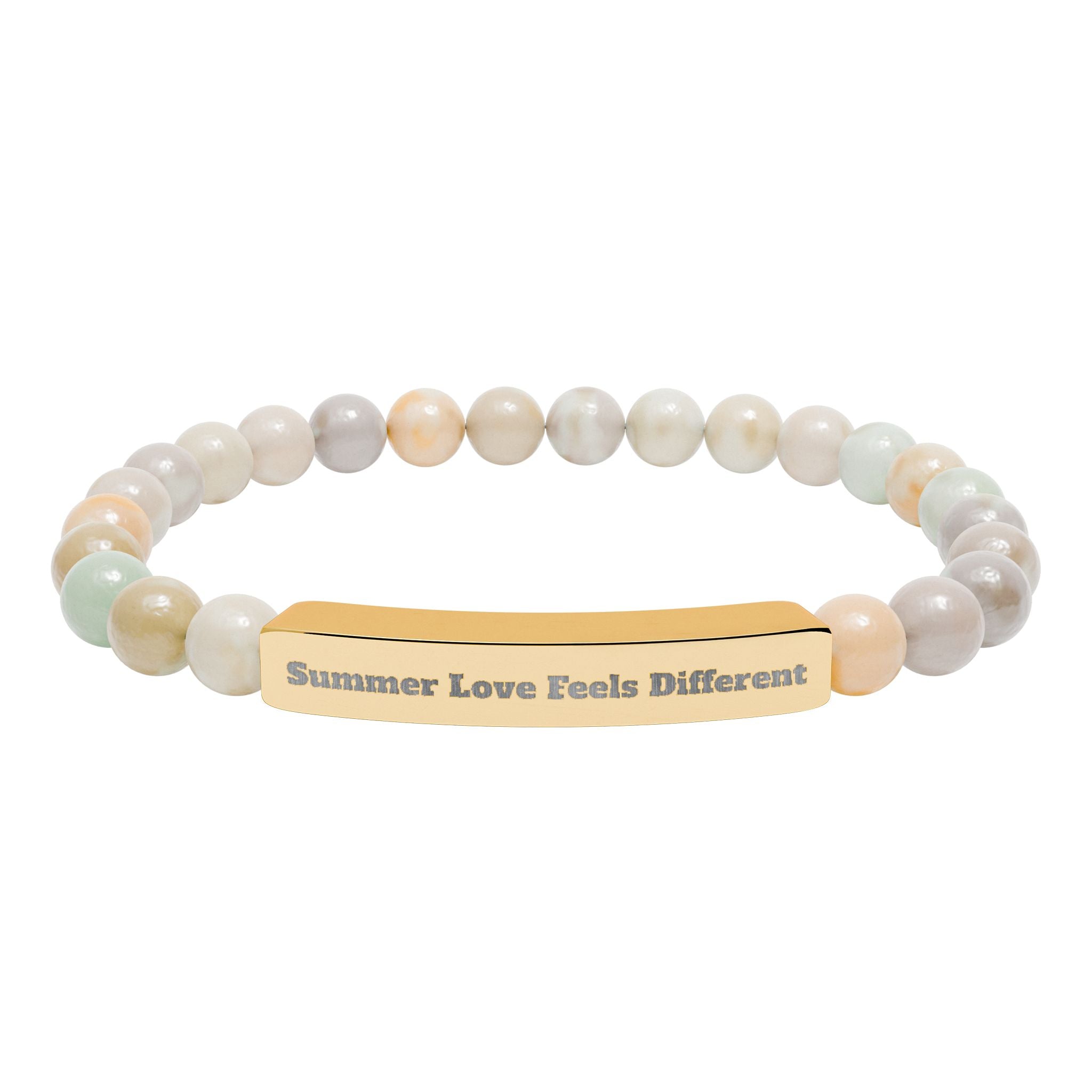 Engraved Natural Stone Stretch Bracelet — "Always Love, Feel Different" Bar