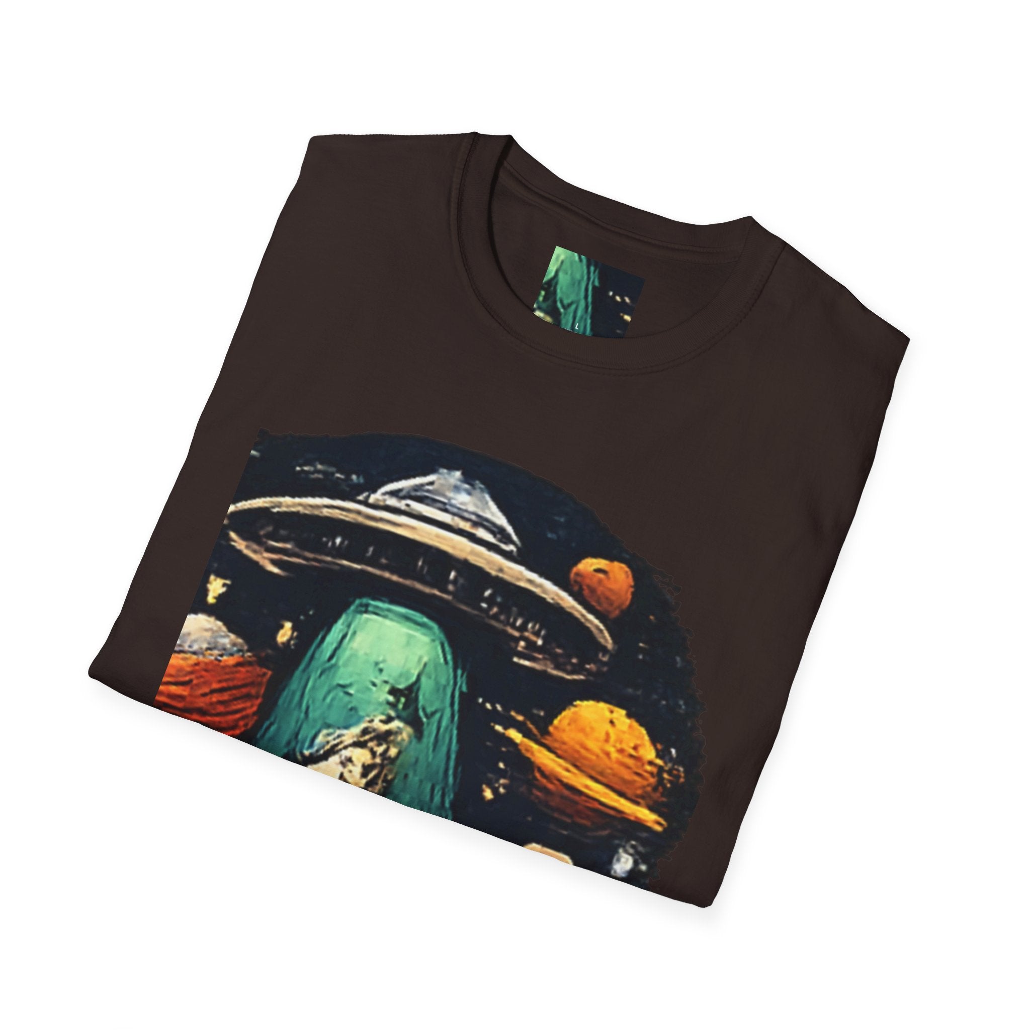 Alien Abduction Graphic T-Shirt — Retro UFO & Planets Space Tee