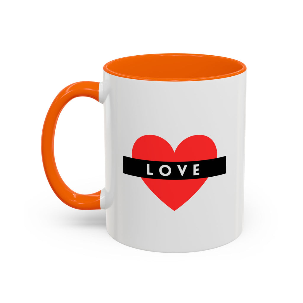 Love Heart Accent Mug – Red Heart with "LOVE" Banner, Valentine's Day Coffee Cup