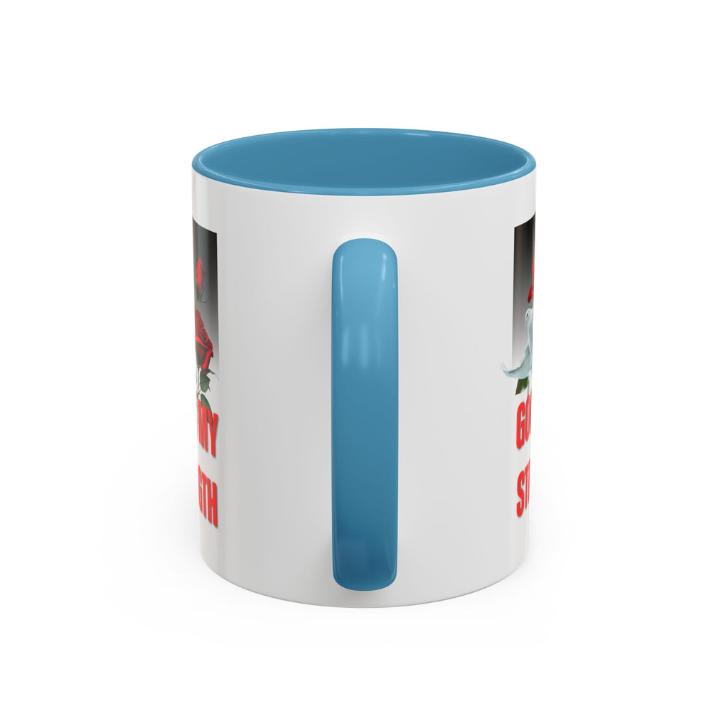 God Is My Strength Accent Coffee Mug – Inspirational Christian Dove & Roses (11/15oz)