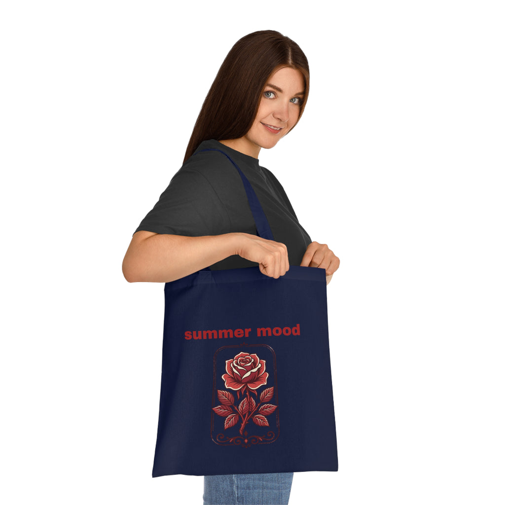 Summer Mood Floral Tote Bag – Retro Rose Cotton Tote