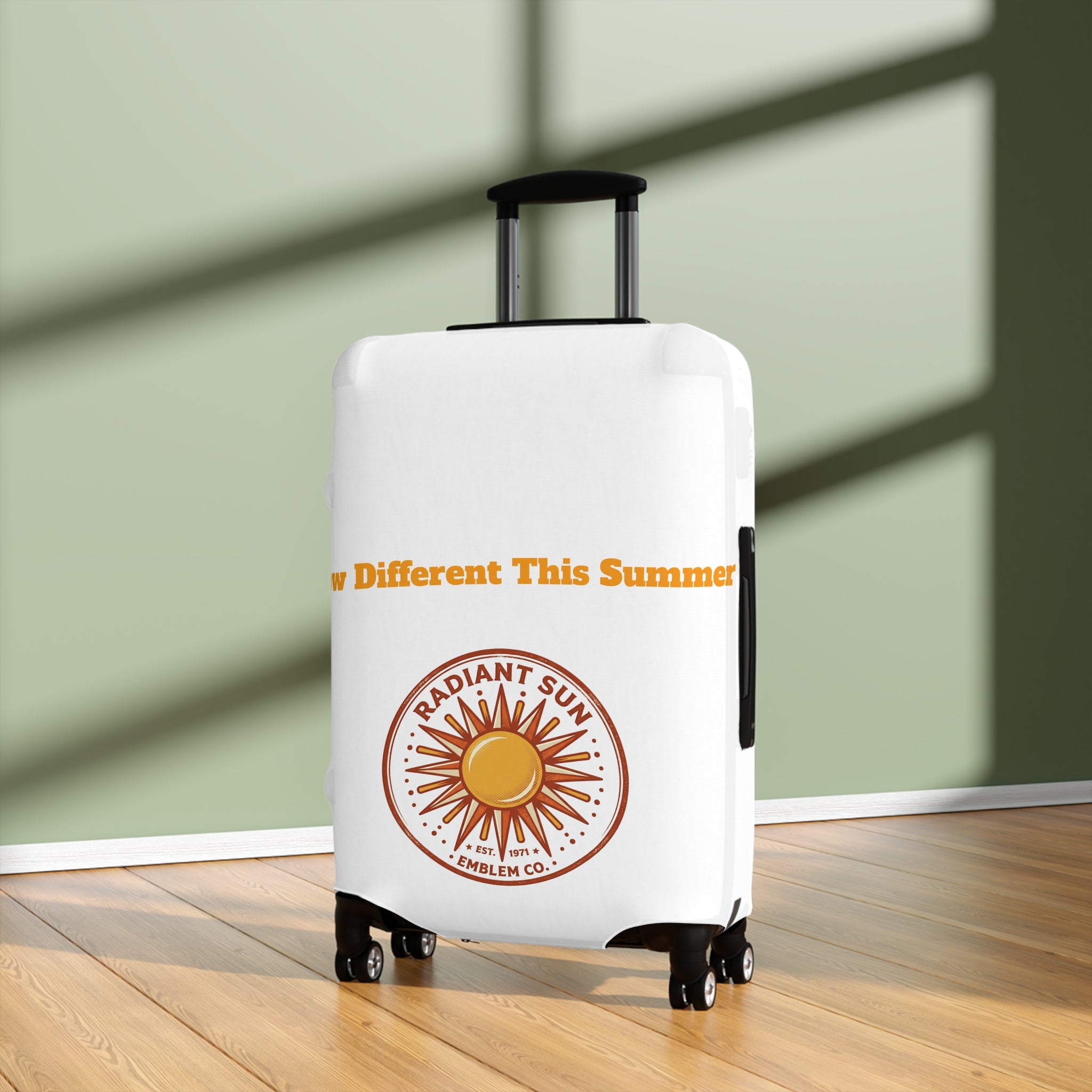 Radiant Sun Beach Luggage Cover — 'Meet Me Where the Waves Are' Travel Protector