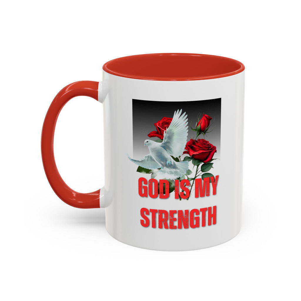 God Is My Strength Accent Coffee Mug – Inspirational Christian Dove & Roses (11/15oz)