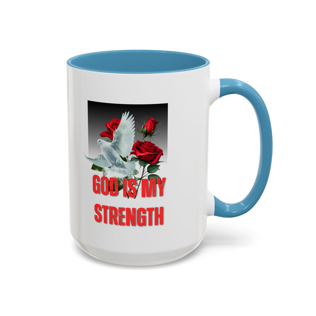 God Is My Strength Accent Coffee Mug – Inspirational Christian Dove & Roses (11/15oz)
