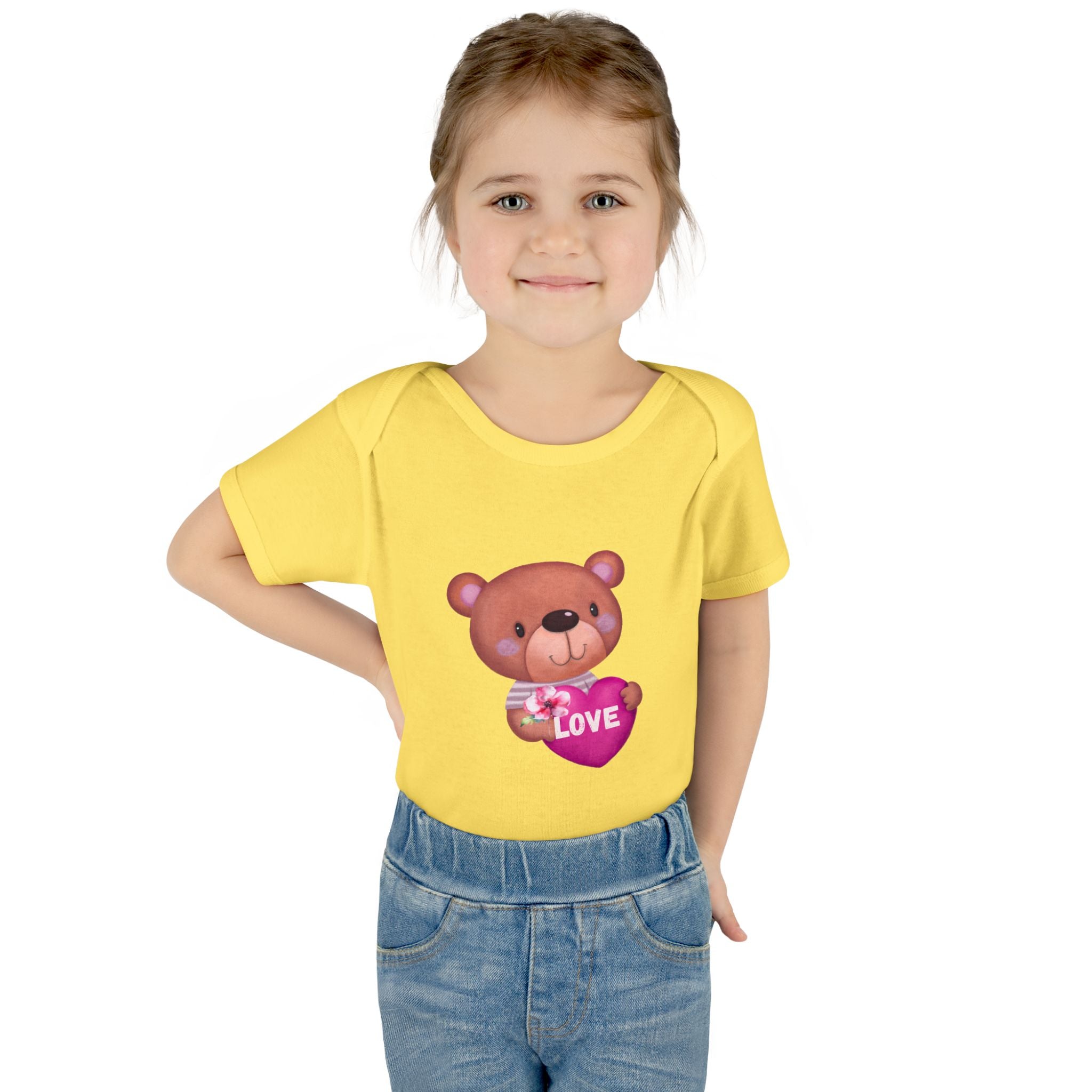 Baby Bodysuit - Cute Teddy Holding 'Love' Heart | Infant Valentine Onesie
