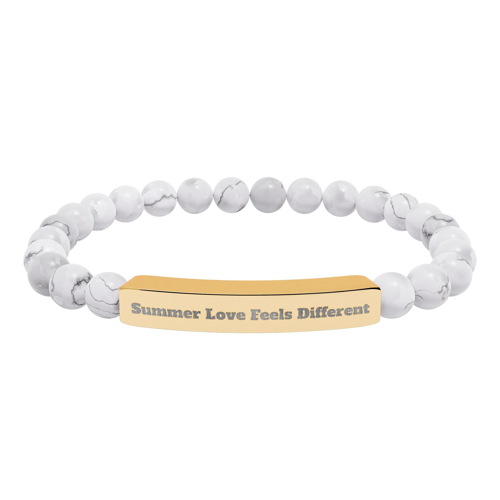 Engraved Natural Stone Stretch Bracelet — "Always Love, Feel Different" Bar