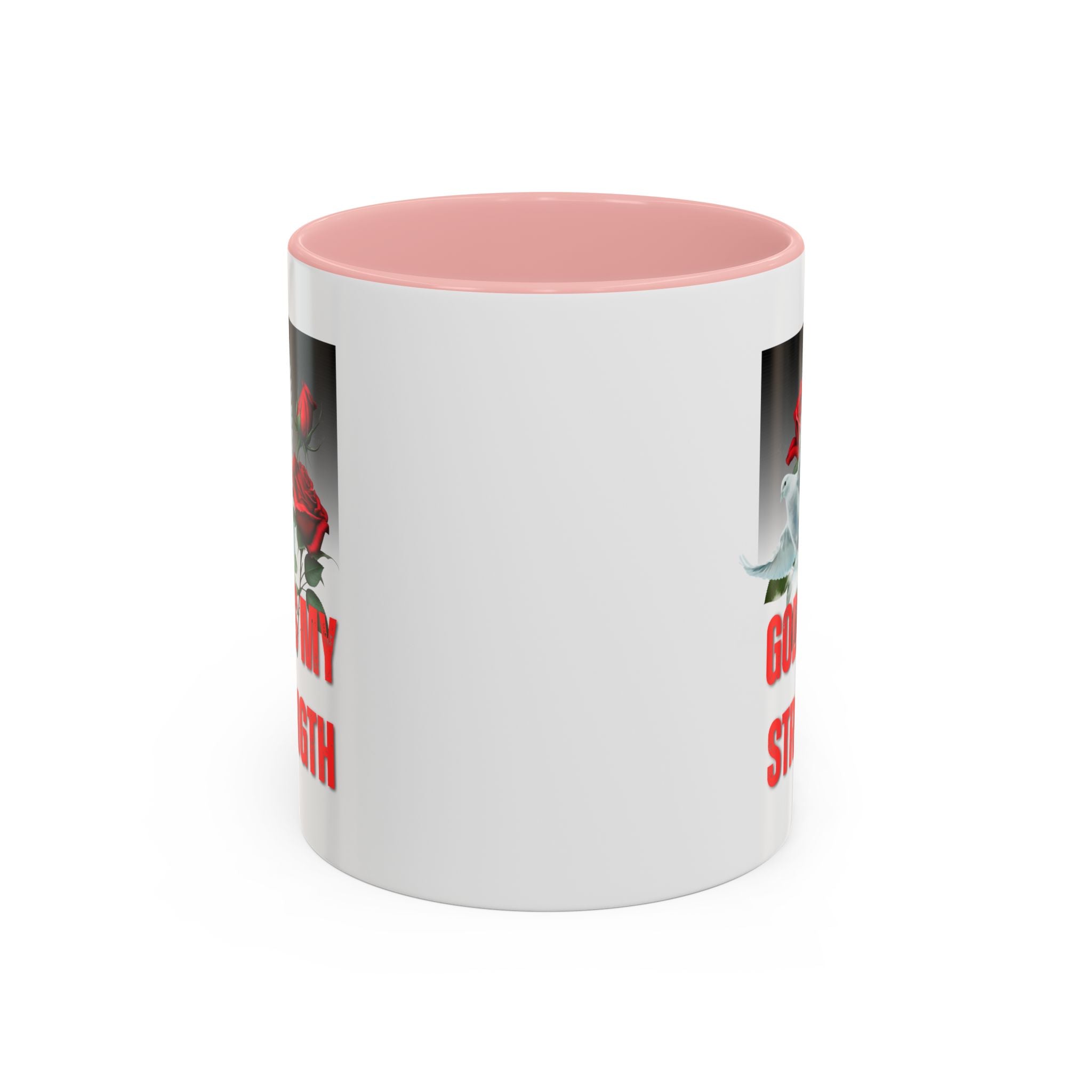 God Is My Strength Accent Coffee Mug – Inspirational Christian Dove & Roses (11/15oz)