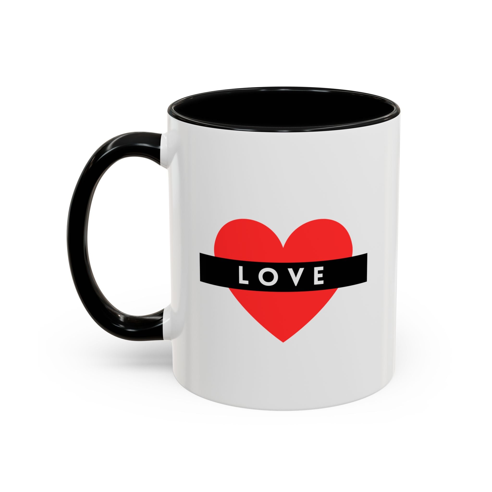 Love Heart Accent Mug – Red Heart with "LOVE" Banner, Valentine's Day Coffee Cup