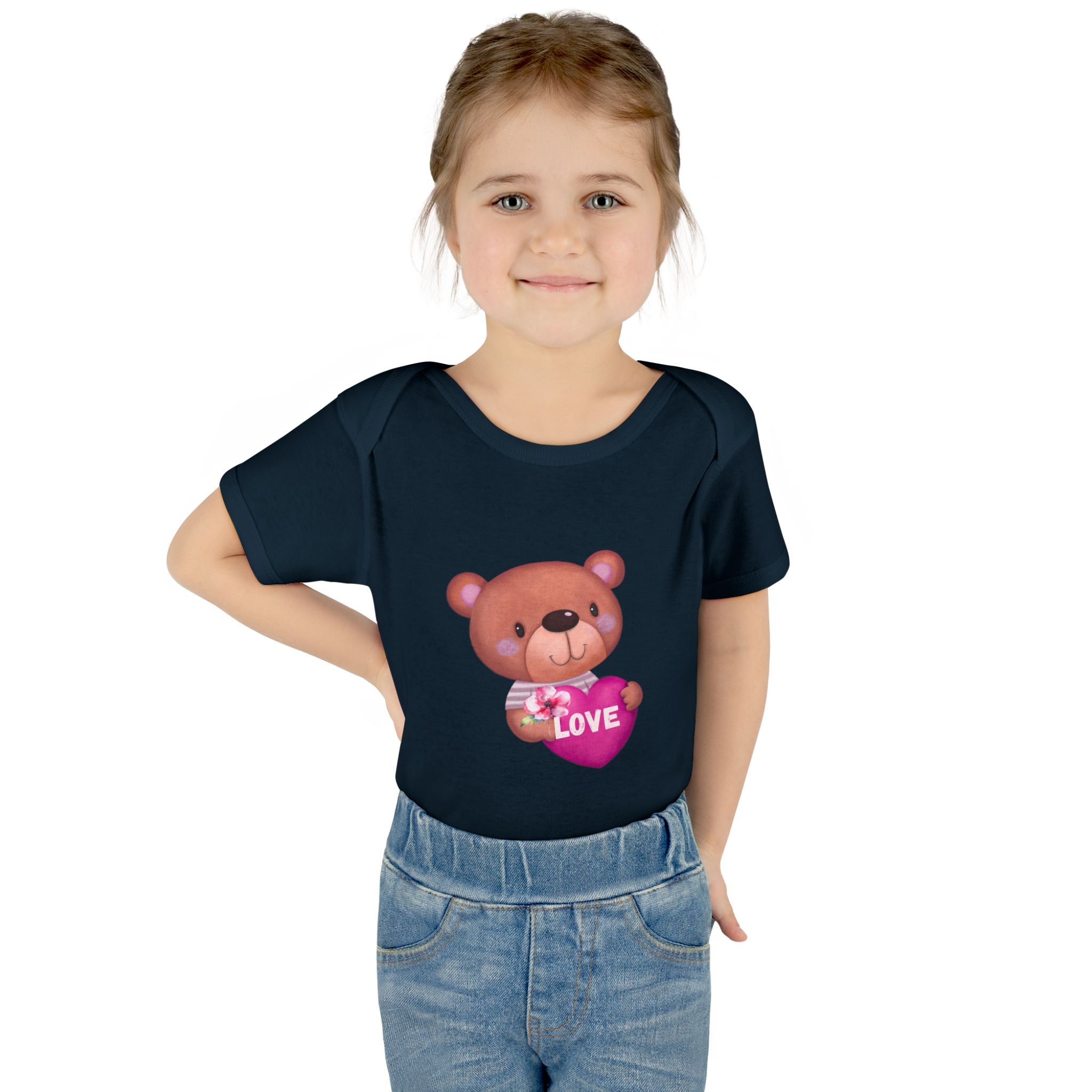 Baby Bodysuit - Cute Teddy Holding 'Love' Heart | Infant Valentine Onesie