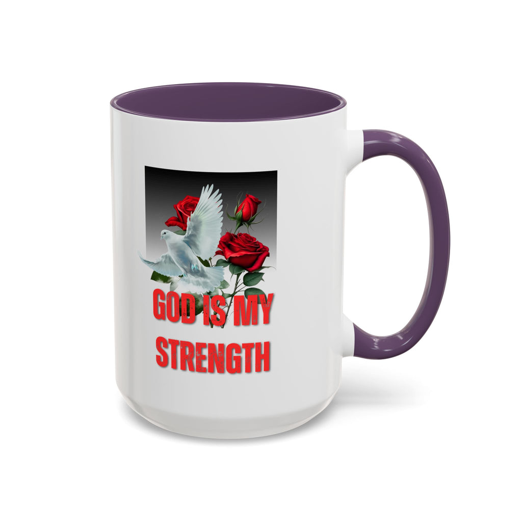 God Is My Strength Accent Coffee Mug – Inspirational Christian Dove & Roses (11/15oz)